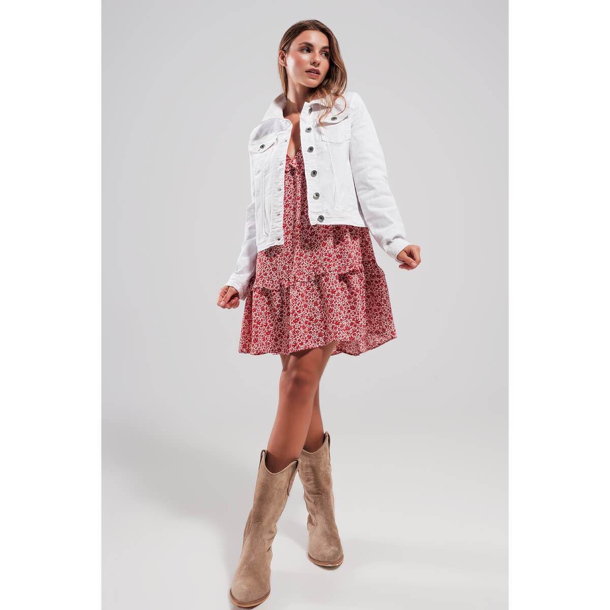 Slim Denim Trucker Jacket white front | MILK MONEY milkmoney.co | cute clothes for women. womens online clothing. trendy online clothing stores. womens casual clothing online. trendy clothes online. trendy women's clothing online. ladies online clothing stores. trendy women's clothing stores. cute female clothes.