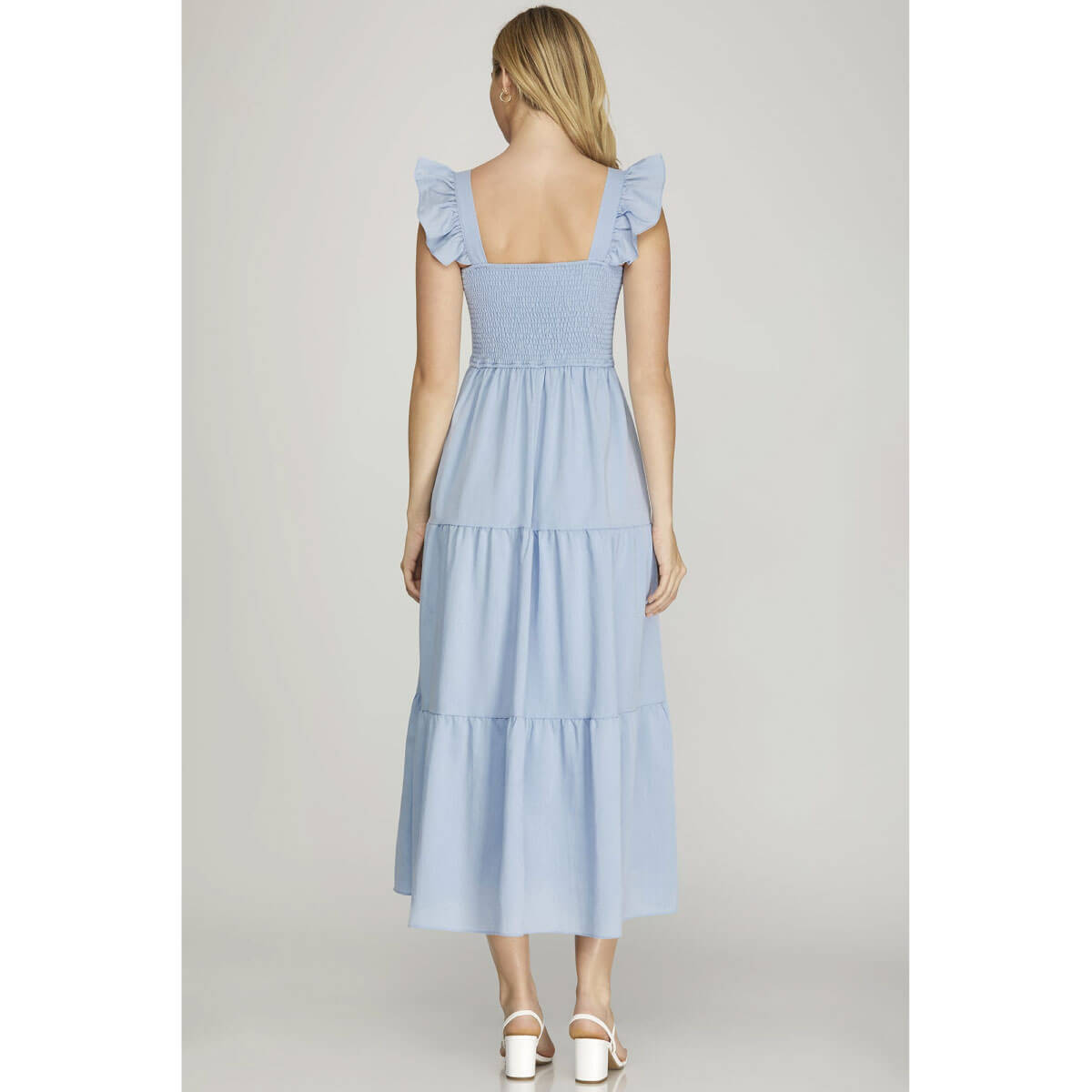 Smocked Square Neck Midi Dress