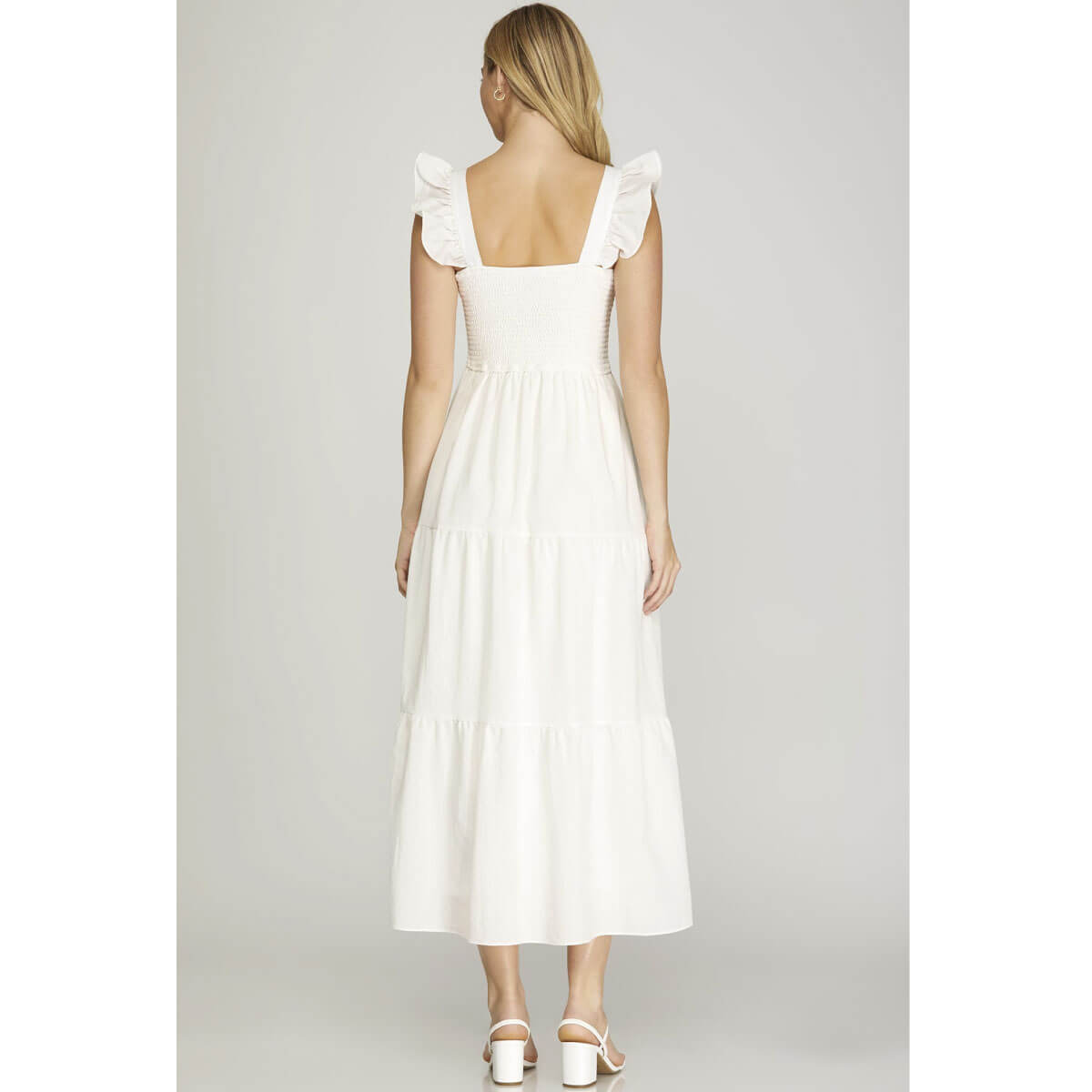 Smocked Square Neck Midi Dress