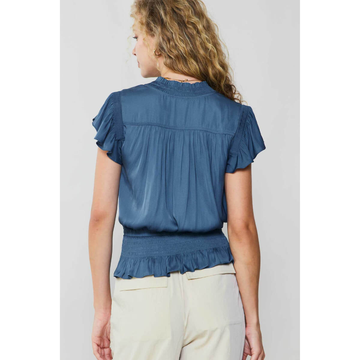 Smocking Waist Flutter Sleeve Blouse blue back | MILK MONEY milkmoney.co | cute tops for women. trendy tops for women. cute blouses for women. stylish tops for women. pretty womens tops.