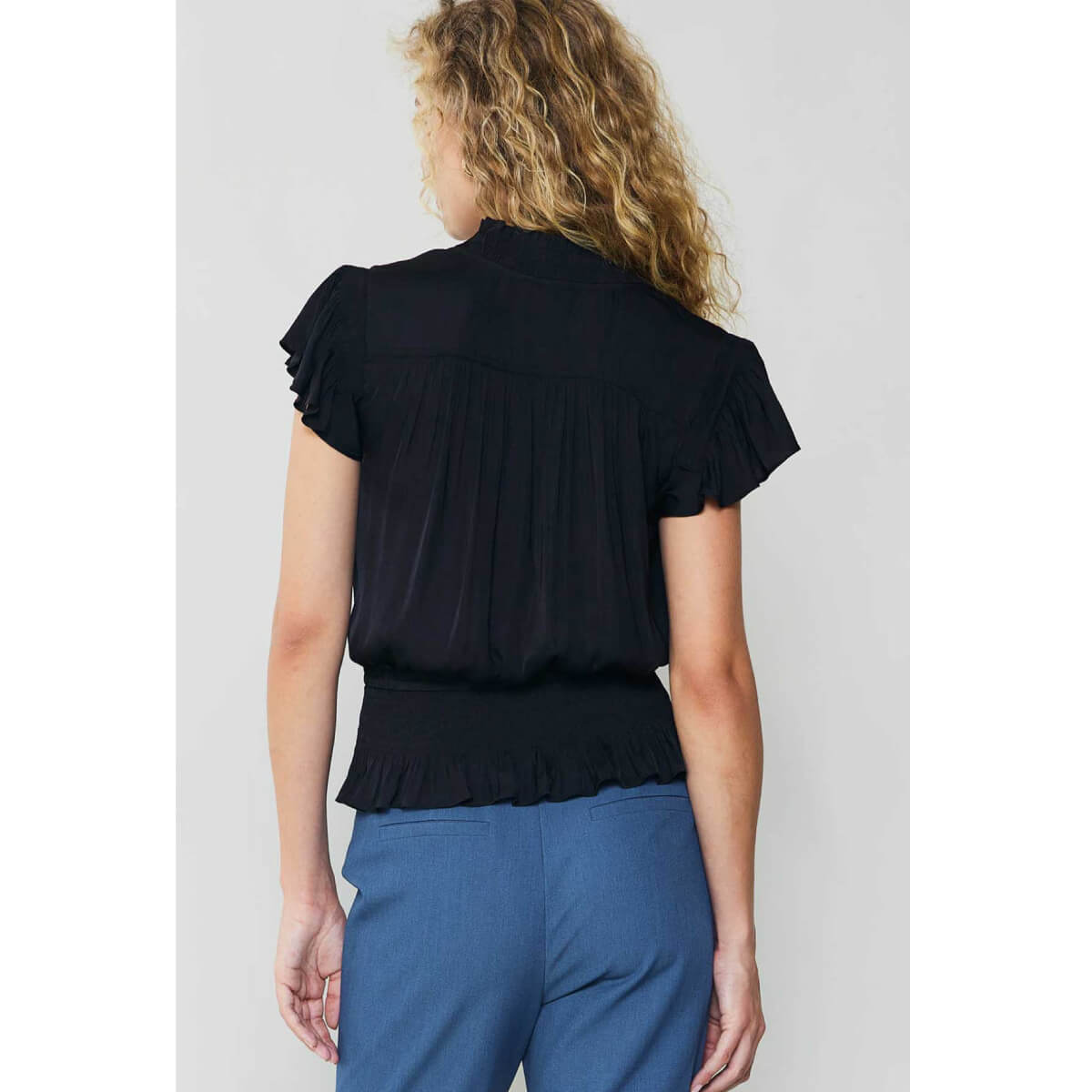 Smocking Waist Flutter Sleeve Blouse black back | MILK MONEY milkmoney.co | cute tops for women. trendy tops for women. cute blouses for women. stylish tops for women. pretty womens tops.