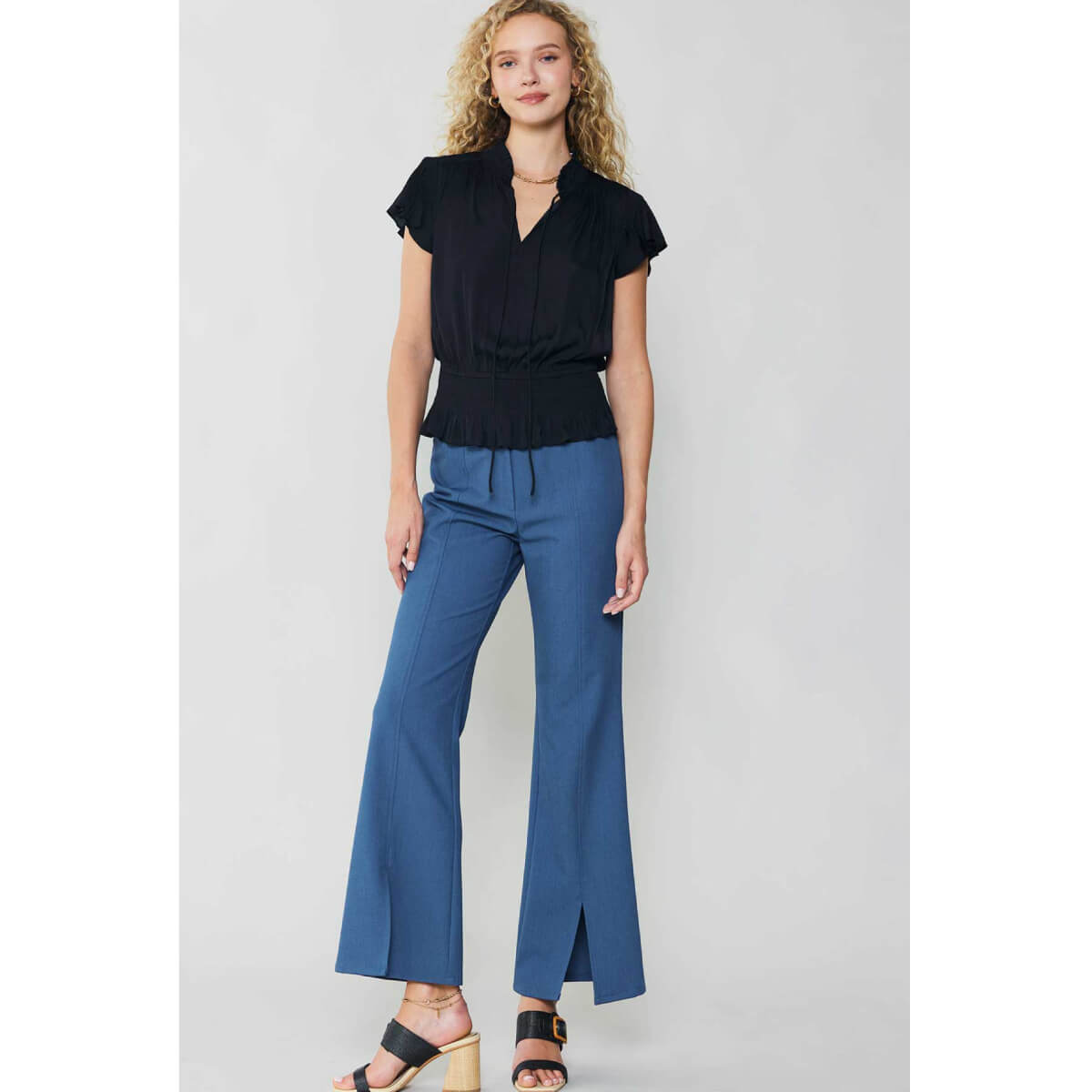 Smocking Waist Flutter Sleeve Blouse black front | MILK MONEY milkmoney.co | cute tops for women. trendy tops for women. cute blouses for women. stylish tops for women. pretty womens tops.