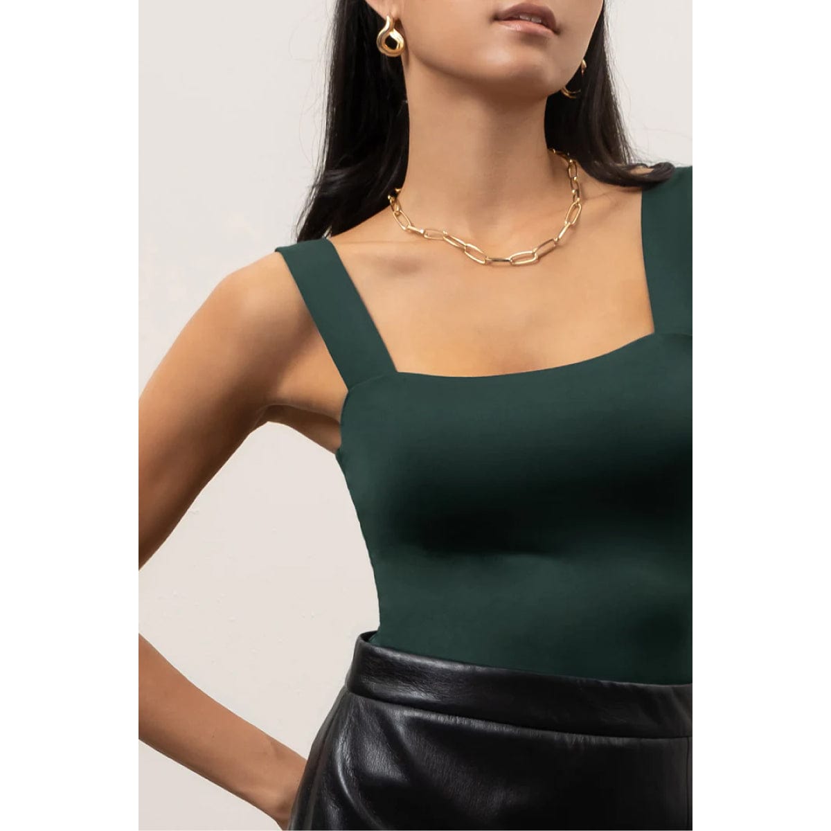 Solid Square Neck Tank Top green detail | MILK MONEY milkmoney.co | cute tops for women. trendy tops for women. cute blouses for women. stylish tops for women. pretty womens tops.