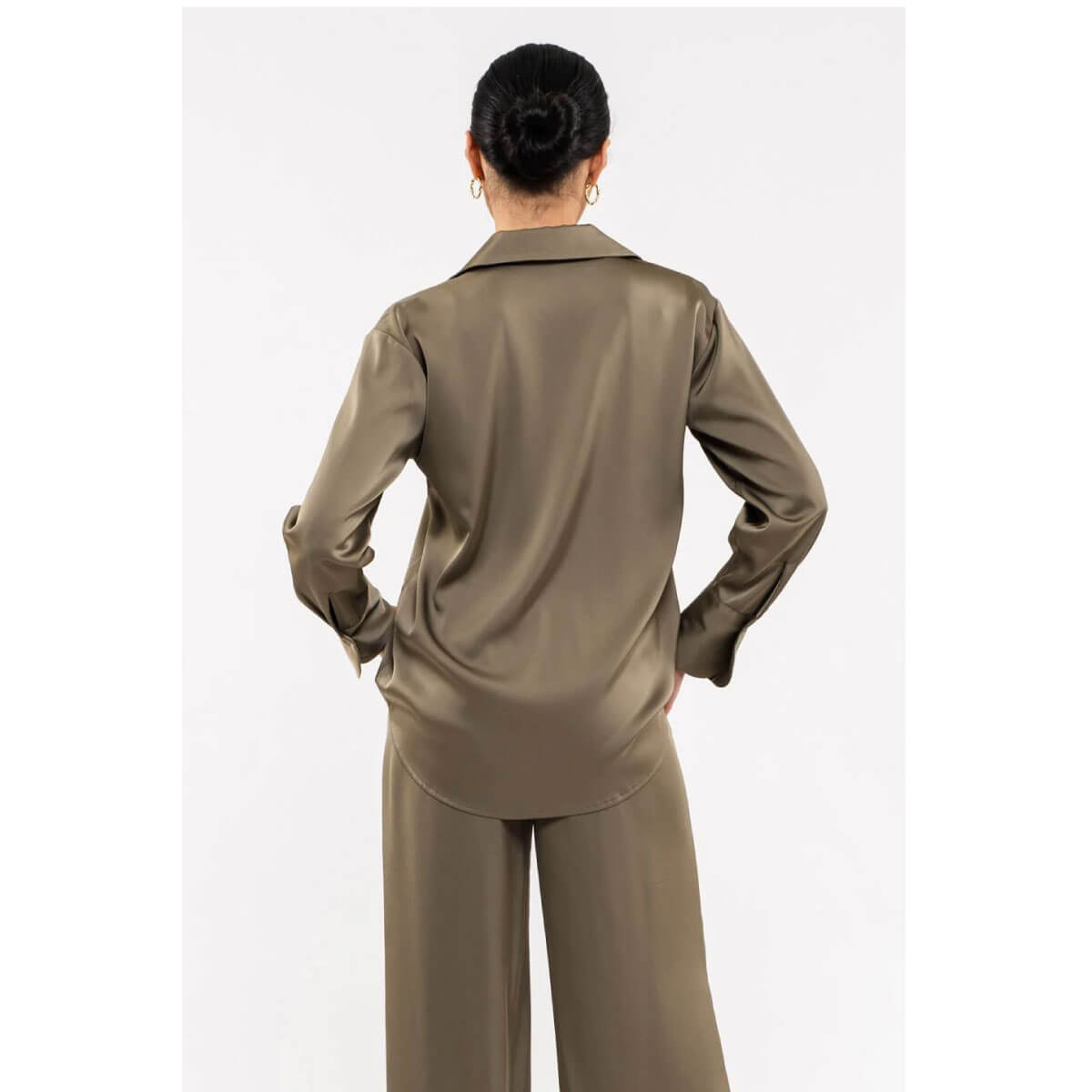 Solid Stain Button Up Blouse olive back | MILK MONEY milkmoney.co | cute tops for women. trendy tops for women. cute blouses for women. stylish tops for women. pretty womens tops.