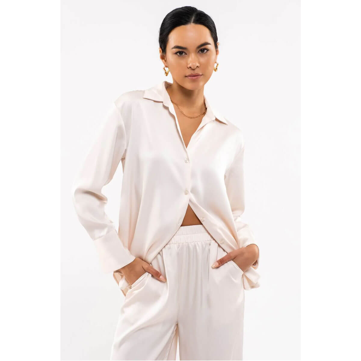 Solid Stain Button Up Blouse ivory front | MILK MONEY milkmoney.co | cute tops for women. trendy tops for women. cute blouses for women. stylish tops for women. pretty womens tops.