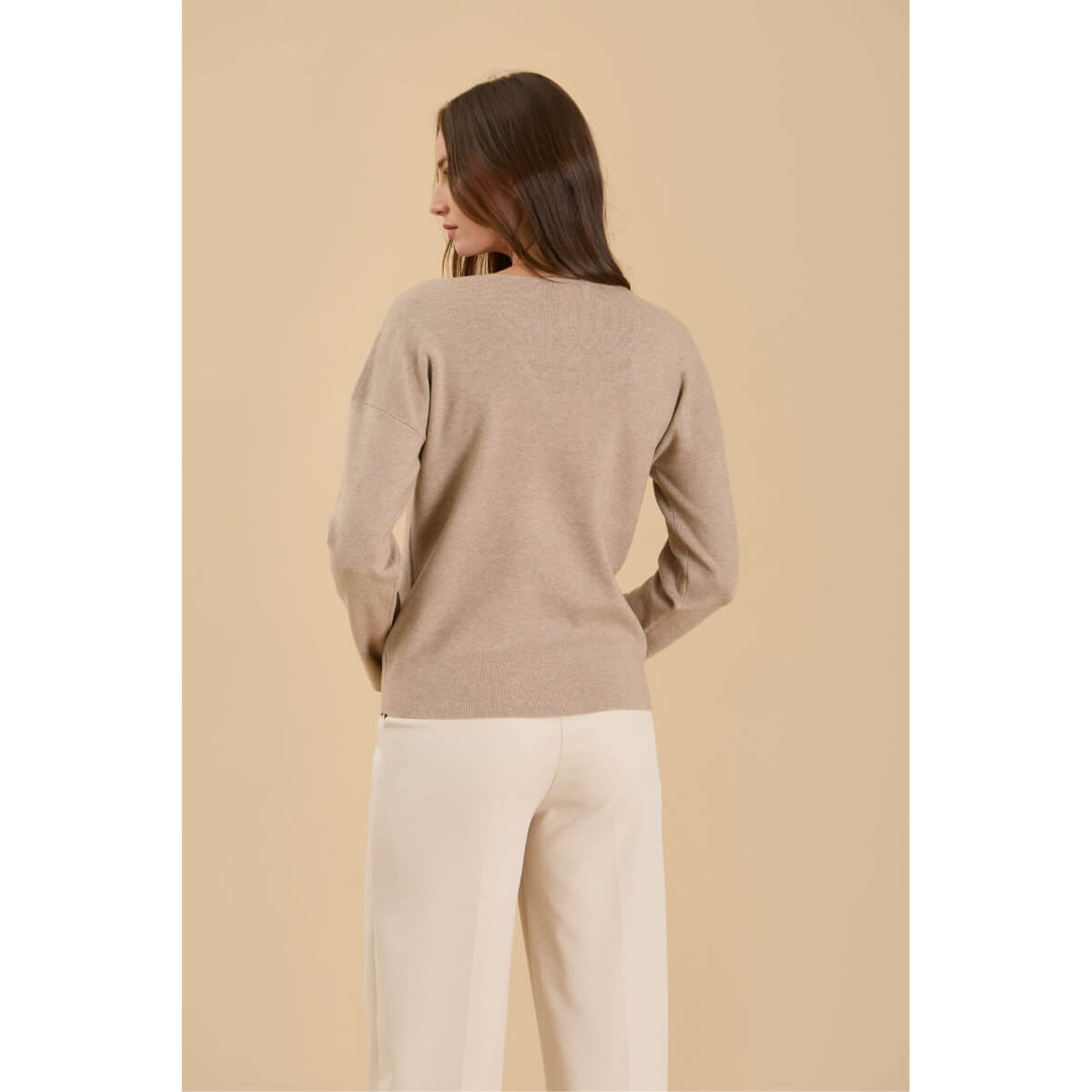 Solid V-Neck Front Seam Knit Sweater mocha back | MILK MONEY milkmoney.co | cute tops for women. trendy tops for women. cute blouses for women. stylish tops for women. pretty womens tops.