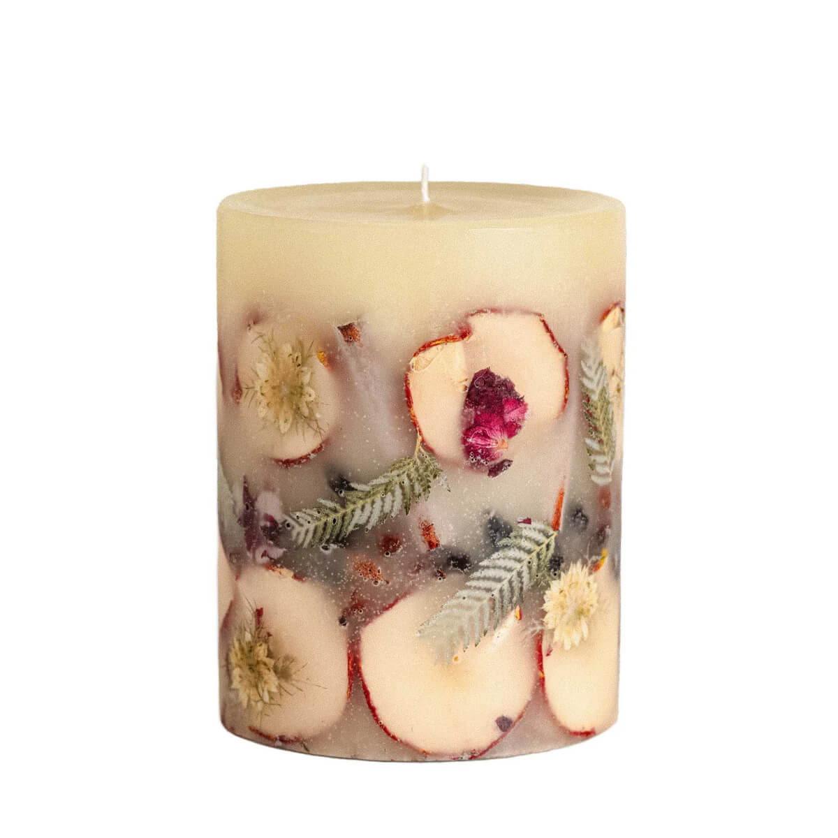 Spicy Apple Medium Round Botanical Candle front | MILK MONEY milkmoney.co | soy wax candles, small candles. natural candles, organic candles, scented soy candles, concrete candle, hand poured candles, hand poured soy candles, cement candle, hand poured soy wax candles, scented hand poured candles, hand poured scented candles