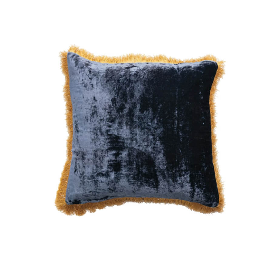 Square Velvet and Fringe Pillow navy gold | MILK MONEY milkmoney.co | Home decor online, Modern home decor, Luxury home furnishings, Best home decor, Home accessories for sale, Living room furniture sets, Kitchen decor ideas, Wall art for home, Bathroom accessories, Vintage home decor, Minimalist home decor