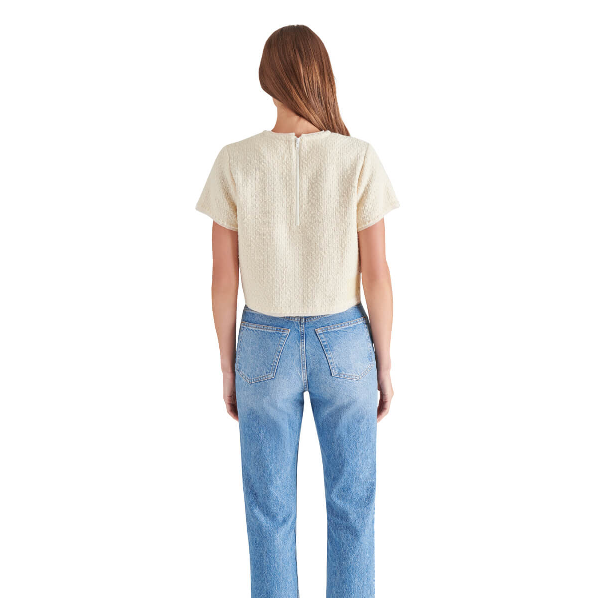 Steve Madden Addie Tweed Short Sleeve Top cream back | MILK MONEY milkmoney.co | cute tops for women. trendy tops for women. cute blouses for women. stylish tops for women. pretty womens tops.