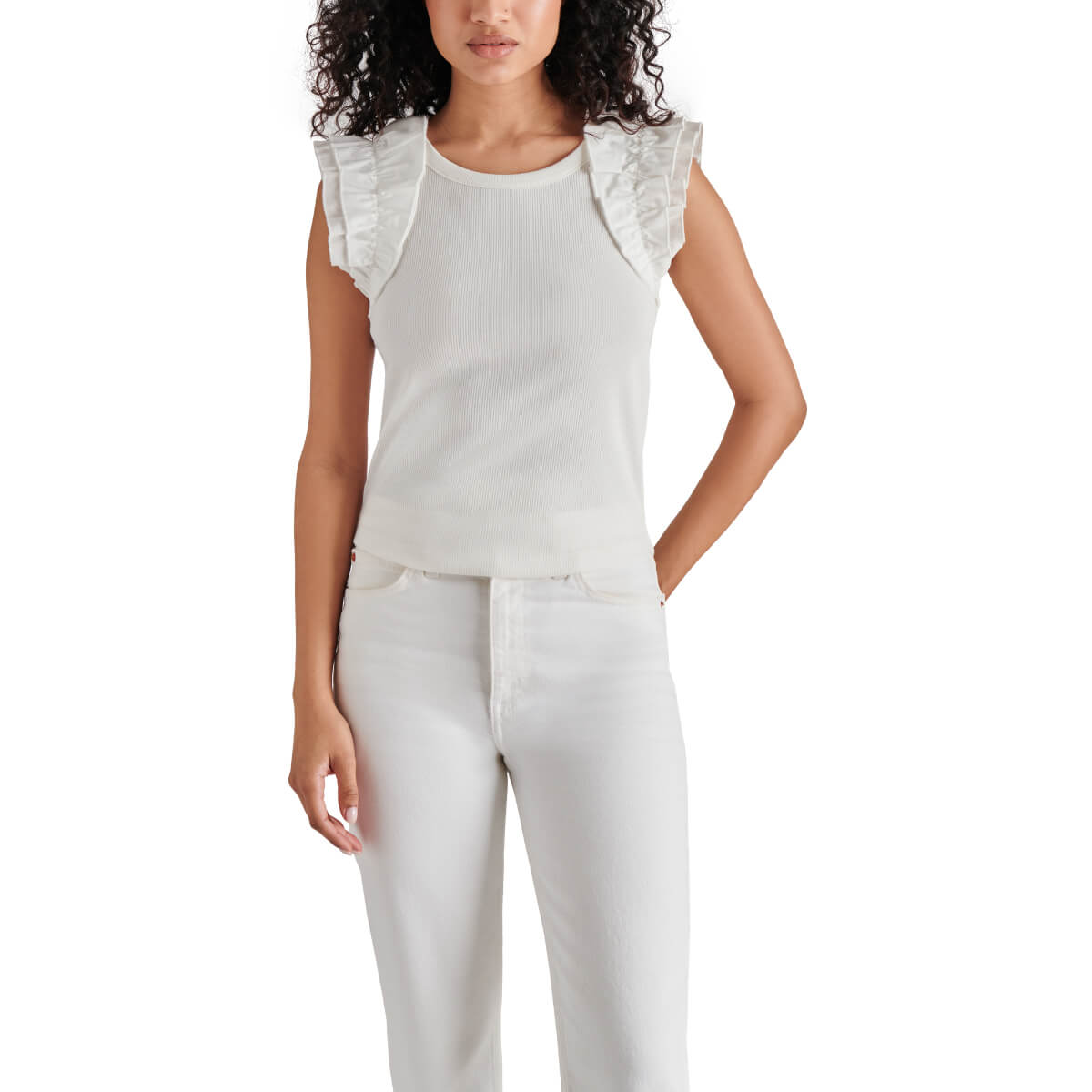 Steve Madden Adela Top white front | MILK MONEY milkmoney.co | cute tops for women. trendy tops for women. cute blouses for women. stylish tops for women. pretty womens tops.