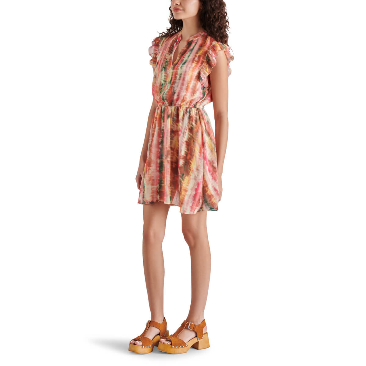 Steve Madden Alle Split V Neck Sleeveless Ruffle Trim Dress side pink | MILK MONEY milkmoney.co | cute clothes for women. womens online clothing. trendy online clothing stores. womens casual clothing online. trendy clothes online. trendy women's clothing online. ladies online clothing stores. trendy women's clothing stores. cute female clothes.