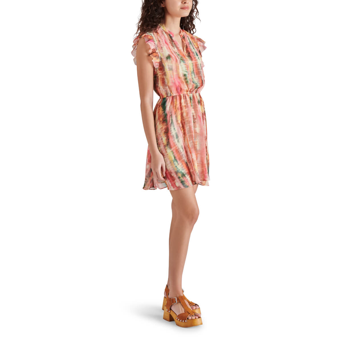 Steve Madden Alle Split V Neck Sleeveless Ruffle Trim Dress side pink | MILK MONEY milkmoney.co | cute clothes for women. womens online clothing. trendy online clothing stores. womens casual clothing online. trendy clothes online. trendy women's clothing online. ladies online clothing stores. trendy women's clothing stores. cute female clothes.