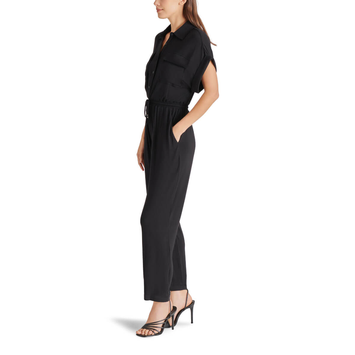 Steve Madden Alya Jumpsuit black side | MILK MONEY milkmoney.co | cute clothes for women. womens online clothing. trendy online clothing stores. womens casual clothing online. trendy clothes online. trendy women's clothing online. ladies online clothing stores. trendy women's clothing stores. cute female clothes.