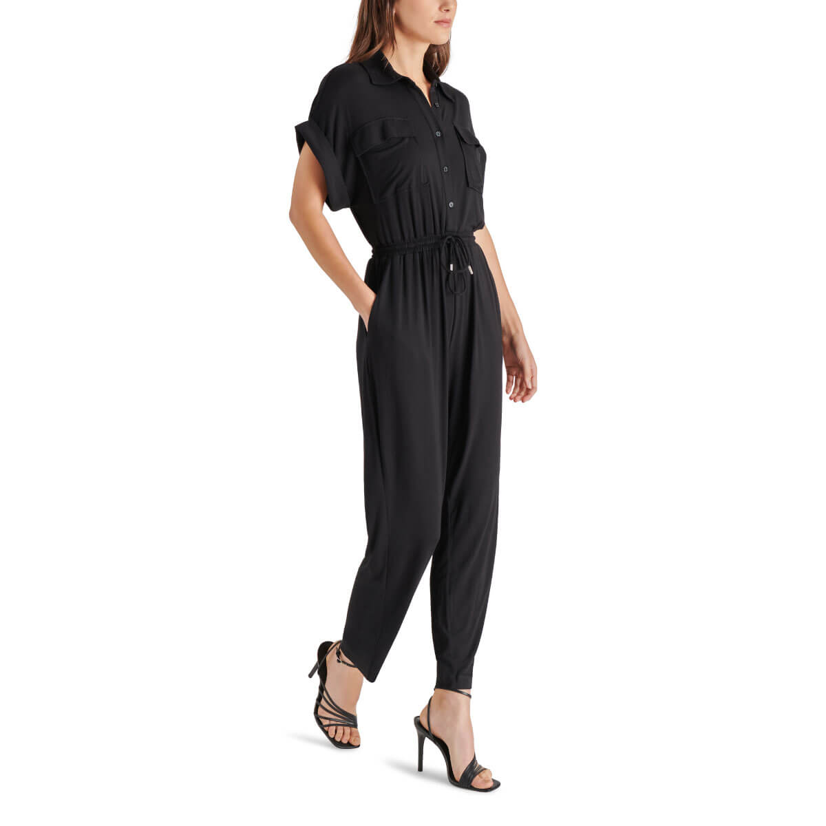 Steve Madden Alya Jumpsuit black side | MILK MONEY milkmoney.co | cute clothes for women. womens online clothing. trendy online clothing stores. womens casual clothing online. trendy clothes online. trendy women's clothing online. ladies online clothing stores. trendy women's clothing stores. cute female clothes.