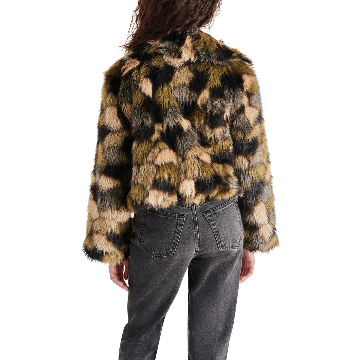 Steve Madden Arlowe Multi-Faux-Fur Jacket green back | MILK MONEY milkmoney.co | cute jackets for women. cute coats. cool jackets for women. stylish jackets for women. trendy jackets for women. trendy womens coats.