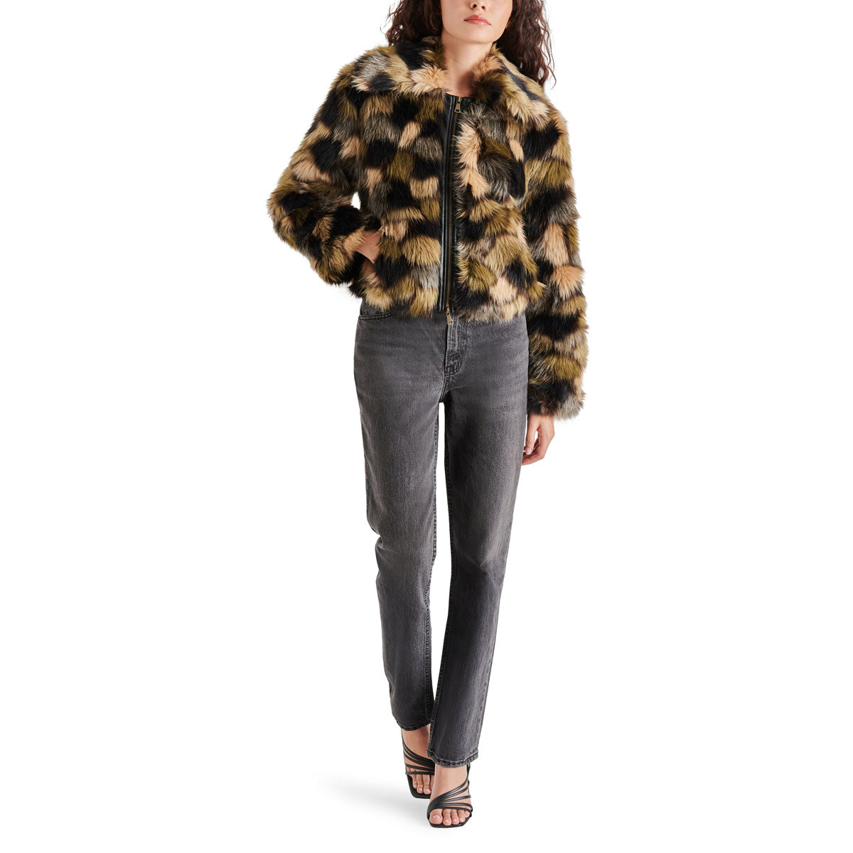 Steve Madden Arlowe Multi-Faux-Fur Jacket green front | MILK MONEY milkmoney.co | cute jackets for women. cute coats. cool jackets for women. stylish jackets for women. trendy jackets for women. trendy womens coats.