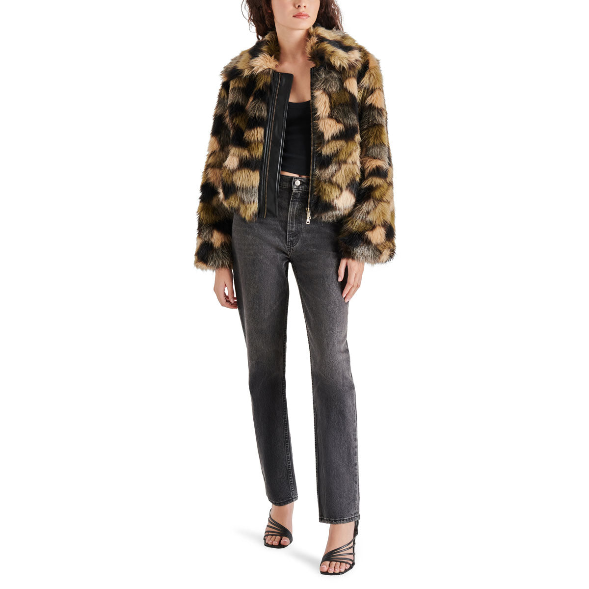 Steve Madden Arlowe Multi-Faux-Fur Jacket green front | MILK MONEY milkmoney.co | cute jackets for women. cute coats. cool jackets for women. stylish jackets for women. trendy jackets for women. trendy womens coats.