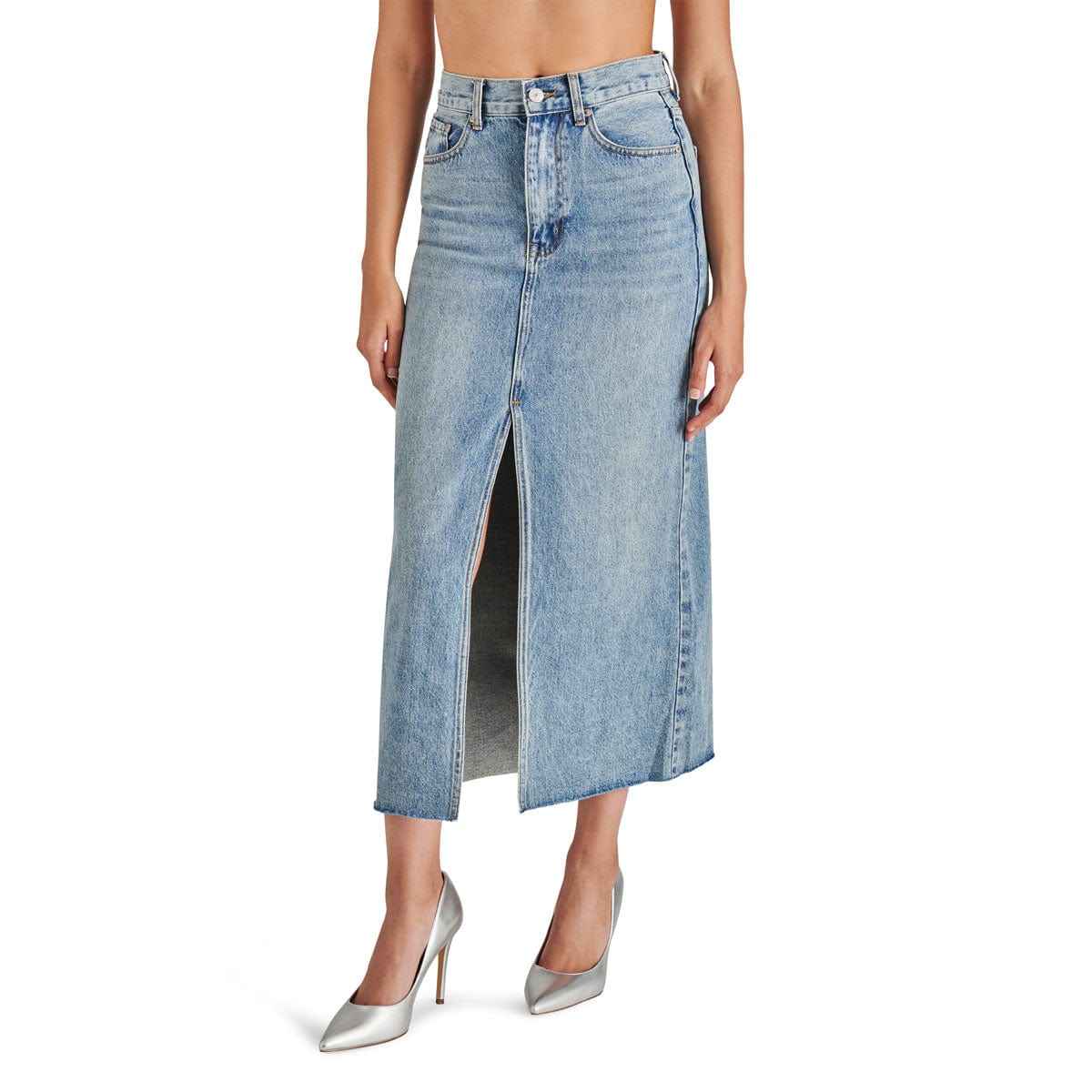 Steve Madden Avani Denim Skirt blue front | MILK MONEY milkmoney.co | cute clothes for women. womens online clothing. trendy online clothing stores. womens casual clothing online. trendy clothes online. trendy women's clothing online. ladies online clothing stores. trendy women's clothing stores. cute female clothes.