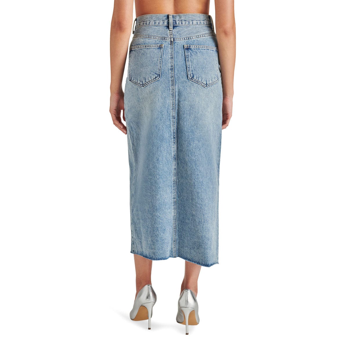 Steve Madden Avani Denim Skirt blue back | MILK MONEY milkmoney.co | cute clothes for women. womens online clothing. trendy online clothing stores. womens casual clothing online. trendy clothes online. trendy women's clothing online. ladies online clothing stores. trendy women's clothing stores. cute female clothes.
