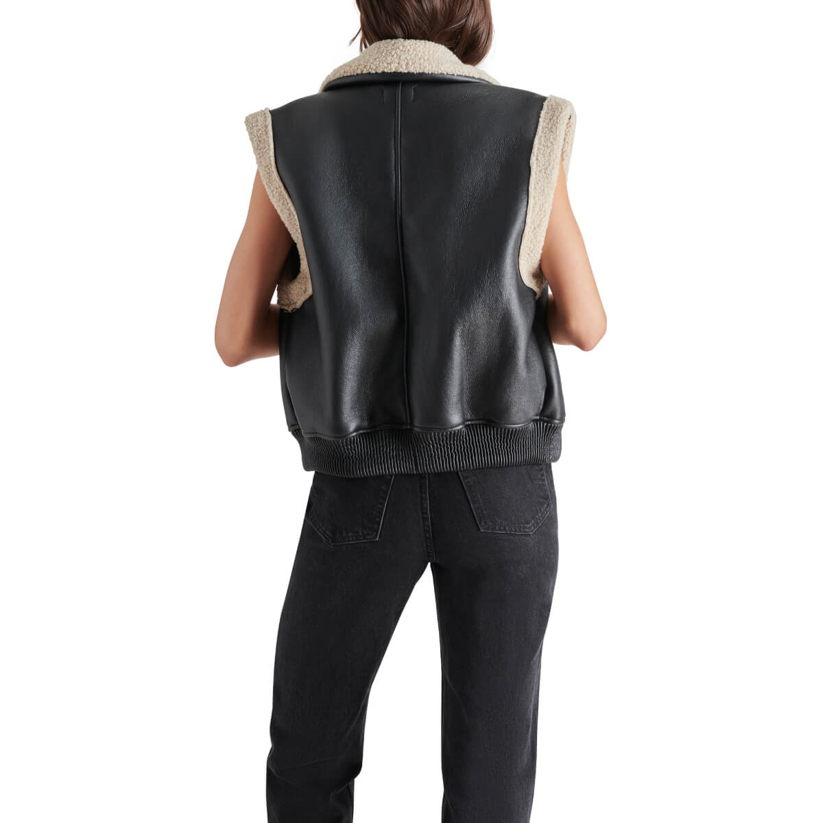 Steve Madden Avi Faux Shearling Vest black back | MILK MONEY milkmoney.co | cute jackets for women. cute coats. cool jackets for women. stylish jackets for women. trendy jackets for women. trendy womens coats.