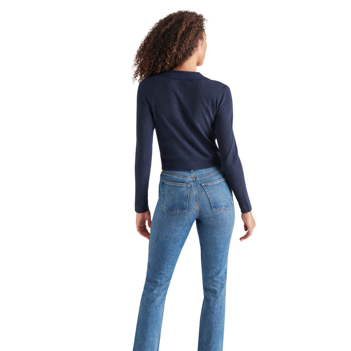 Steve Madden Ayda Contrast-Tipped Cardigan blue back | MILK MONEY milkmoney.co | cute tops for women. trendy tops for women. cute blouses for women. stylish tops for women. pretty womens tops.