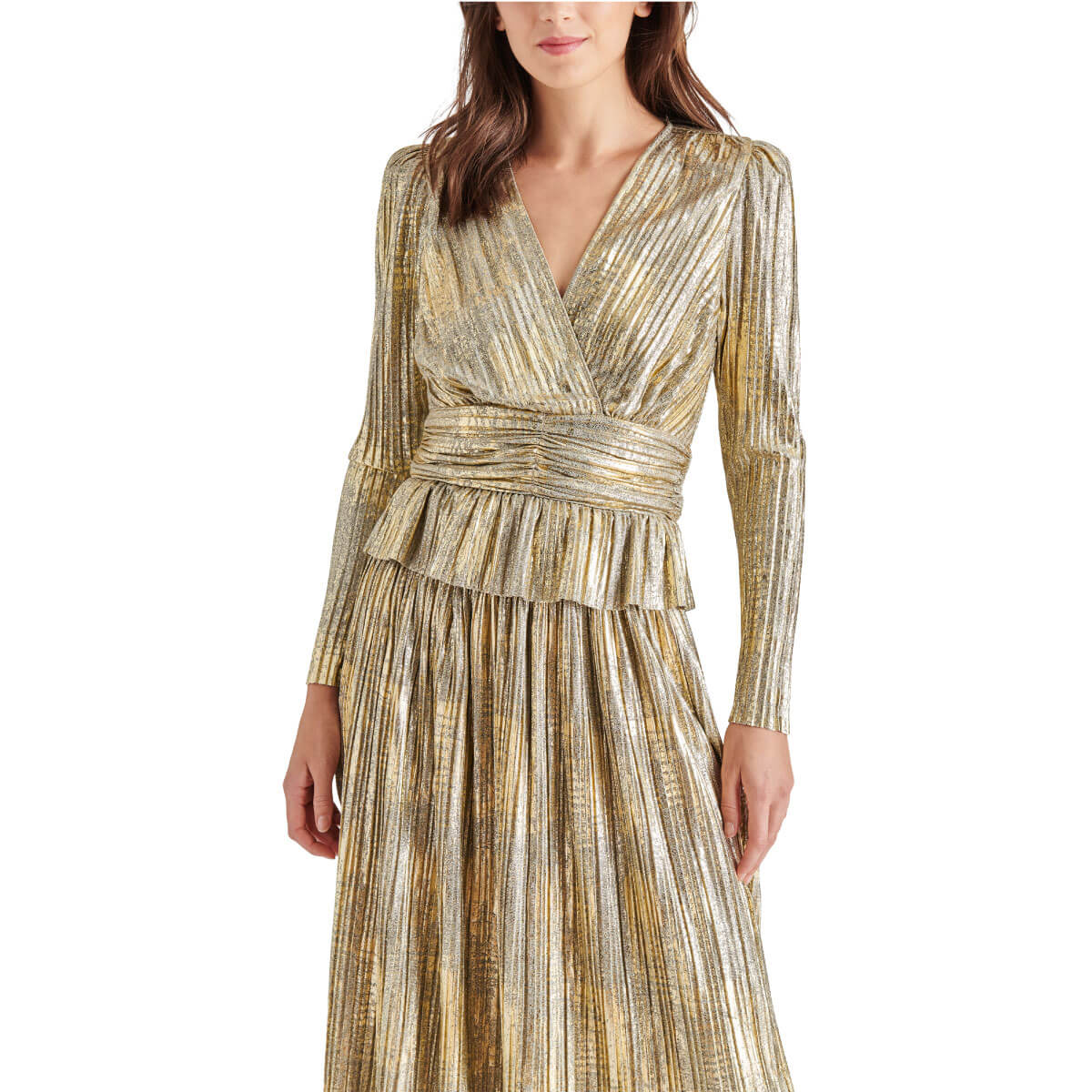 Steve Madden Azura Metallic Peplum Top golf front | MILK MONEY milkmoney.co | cute tops for women. trendy tops for women. cute blouses for women. stylish tops for women. pretty womens tops.