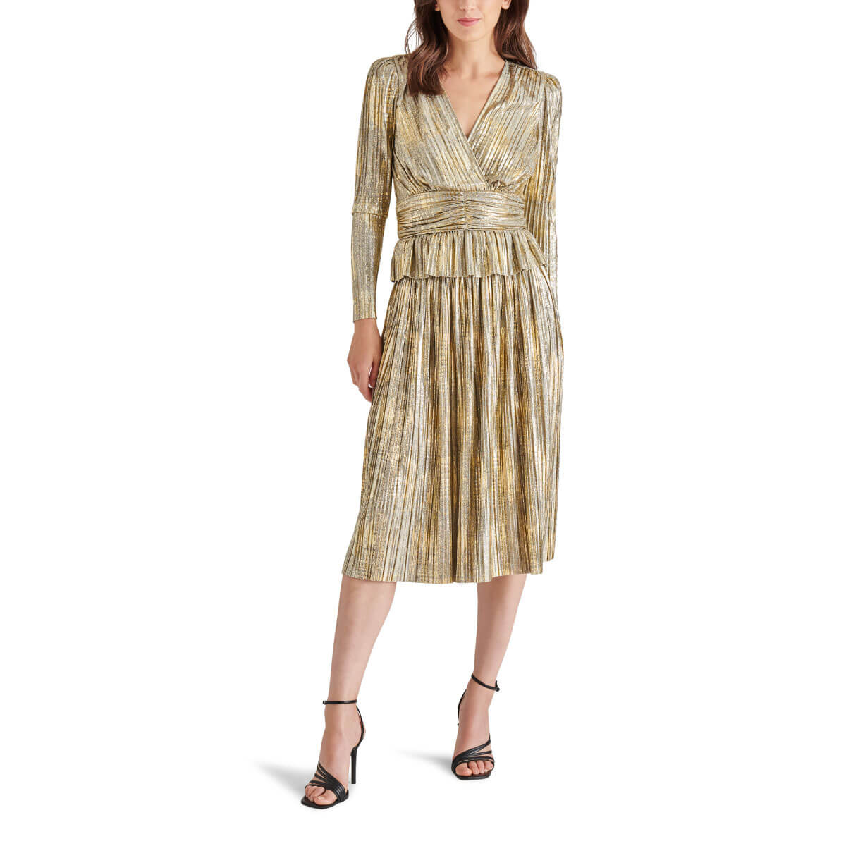 Steve Madden Azura Metallic Peplum Top golf front | MILK MONEY milkmoney.co | cute tops for women. trendy tops for women. cute blouses for women. stylish tops for women. pretty womens tops.