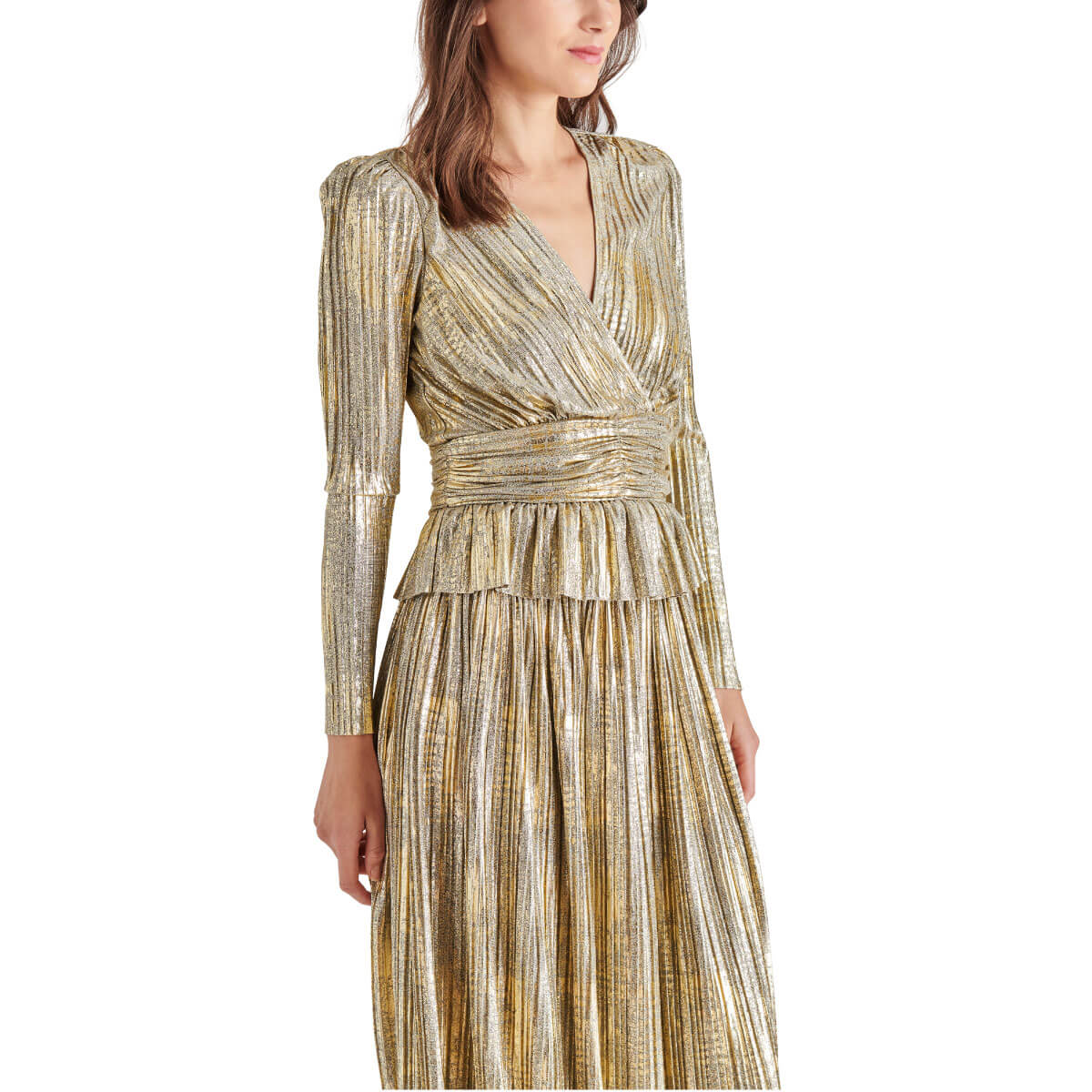 Steve Madden Azura Metallic Peplum Top golf side | MILK MONEY milkmoney.co | cute tops for women. trendy tops for women. cute blouses for women. stylish tops for women. pretty womens tops.