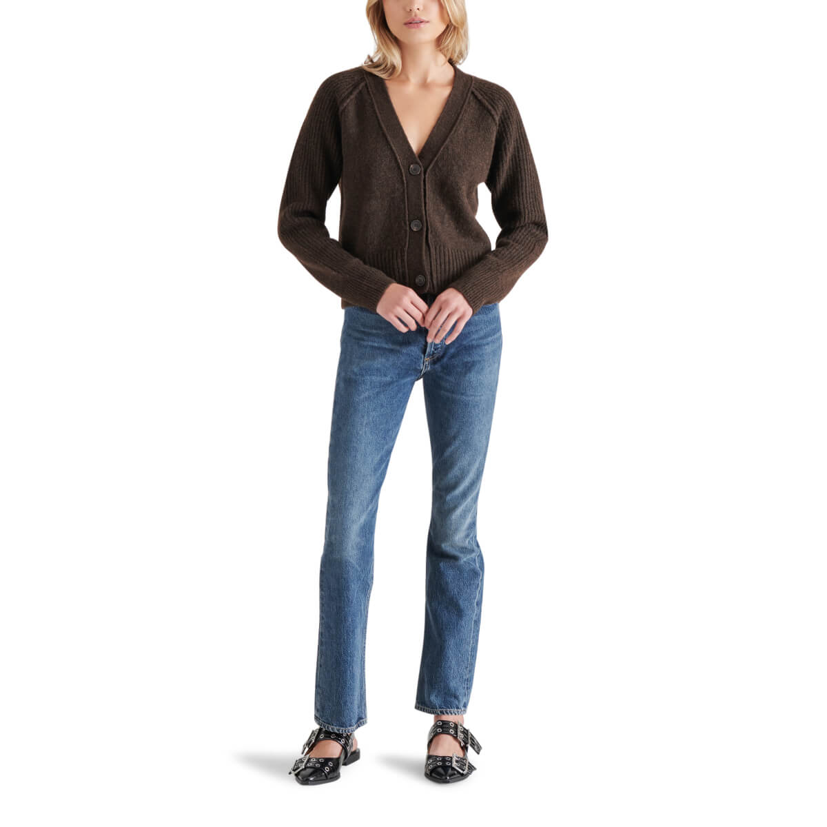 Steve Madden Beckie V-Neck Cardigan brown front | MILK MONEY milkmoney.co | cute tops for women. trendy tops for women. cute blouses for women. stylish tops for women. pretty womens tops.