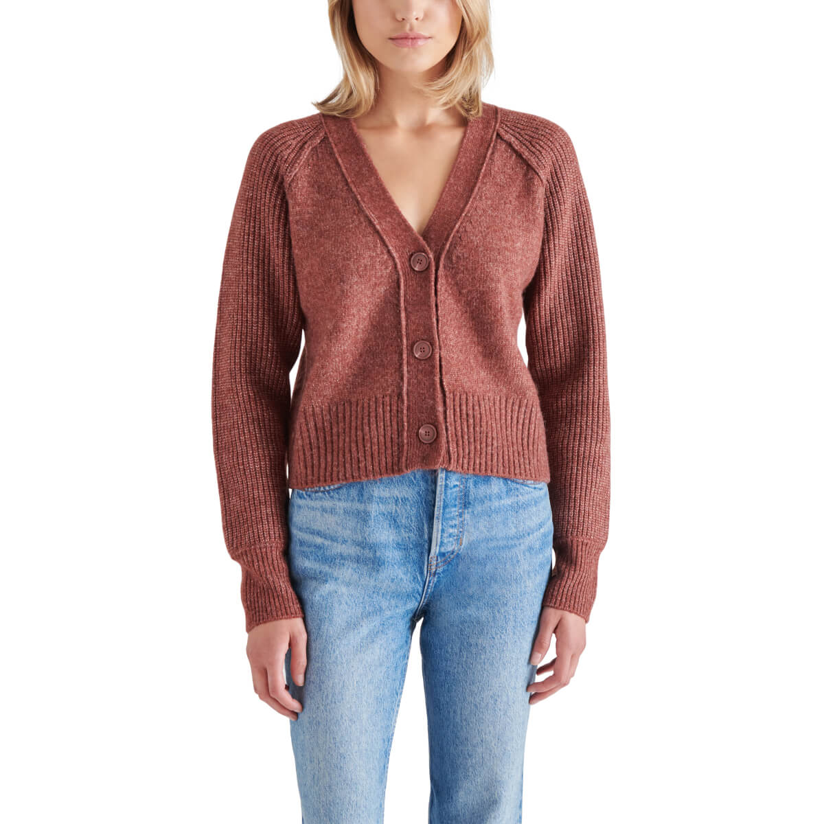 Steve Madden Beckie V-Neck Cardigan apple front | MILK MONEY milkmoney.co | cute tops for women. trendy tops for women. cute blouses for women. stylish tops for women. pretty womens tops.
