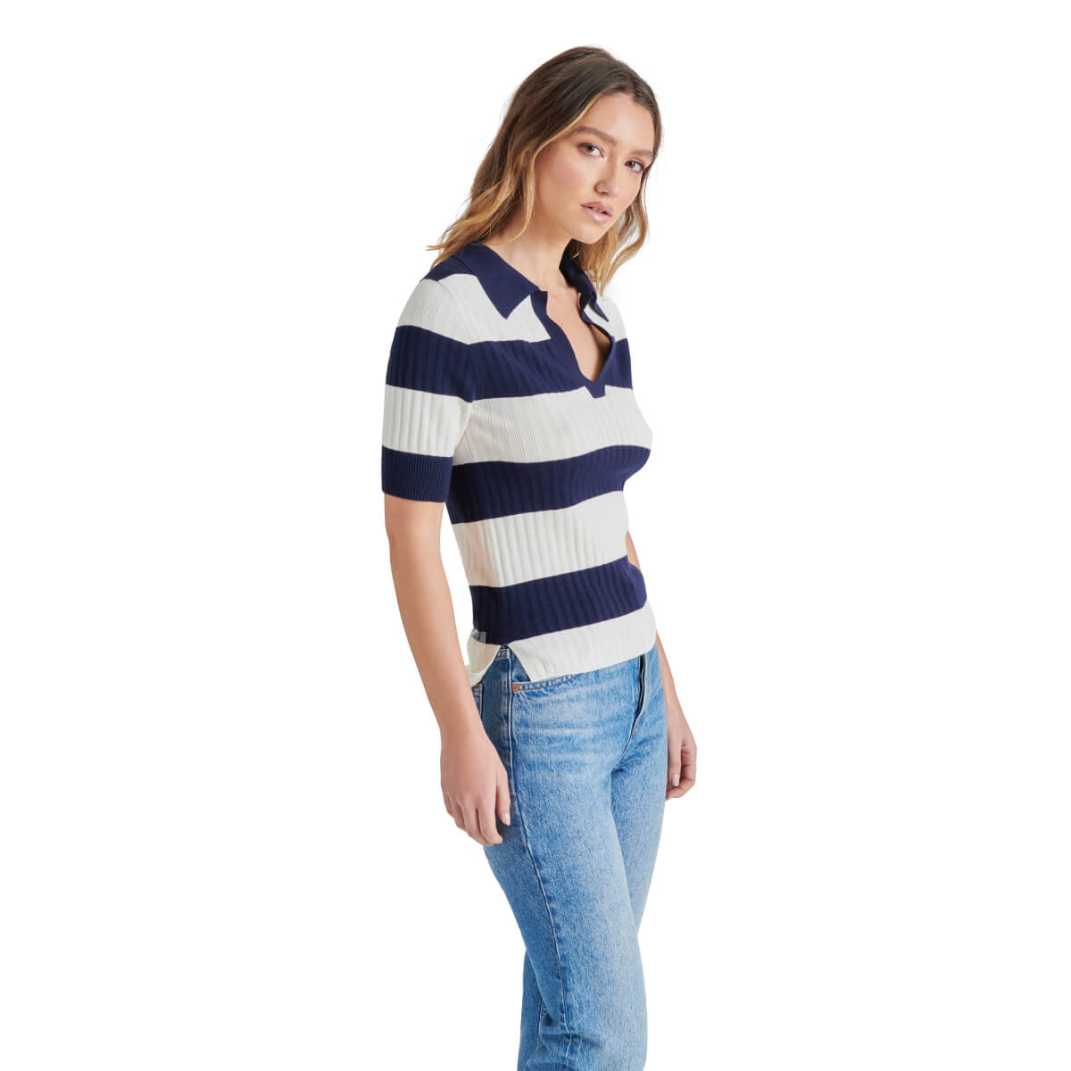 Steve Madden Bryson Striped Sweater blue side | MILK MONEY milkmoney.co | cute tops for women. trendy tops for women. cute blouses for women. stylish tops for women. pretty womens tops.