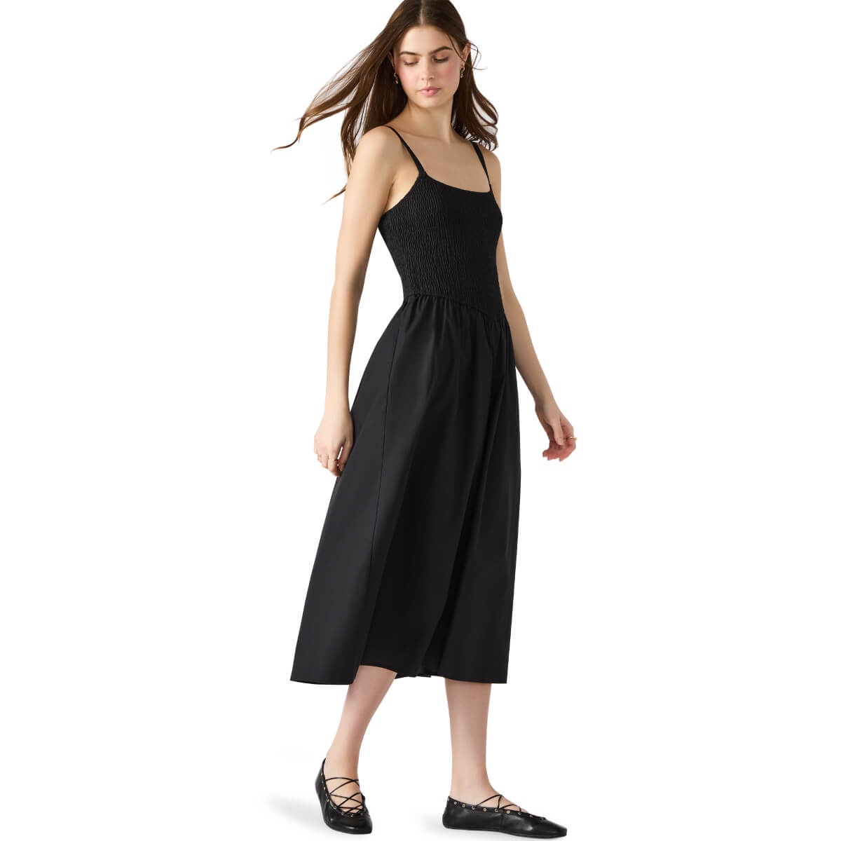 Steve Madden Codie Smocked Bodice Sundress black front | MILK MONEY milkmoney.co | cute clothes for women. womens online clothing. trendy online clothing stores. womens casual clothing online. trendy clothes online. trendy women's clothing online. ladies online clothing stores. trendy women's clothing stores. cute female clothes.