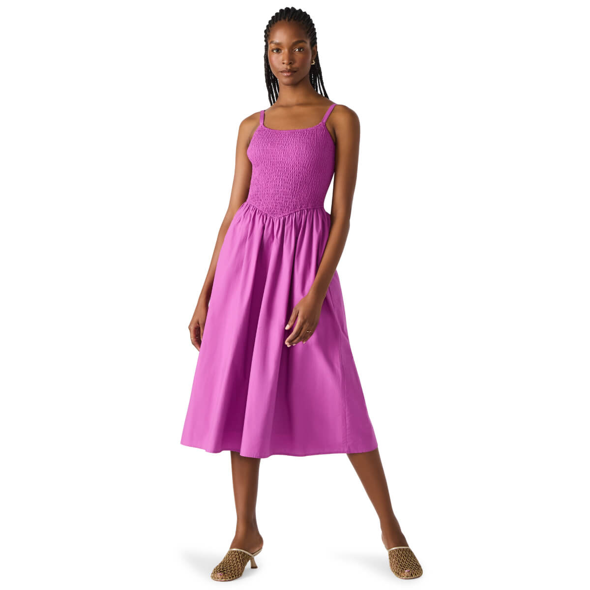 Steve Madden Codie Smocked Bodice Sundress Radiant Orchid front | MILK MONEY milkmoney.co | cute clothes for women. womens online clothing. trendy online clothing stores. womens casual clothing online. trendy clothes online. trendy women's clothing online. ladies online clothing stores. trendy women's clothing stores. cute female clothes.