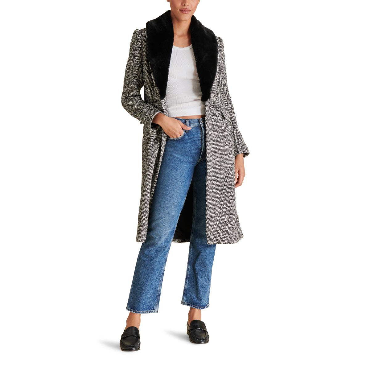 Steve Madden Dienne Tweed Coat black front | MILK MONEY milkmoney.co | cute jackets for women. cute coats. cool jackets for women. stylish jackets for women. trendy jackets for women. trendy womens coats.