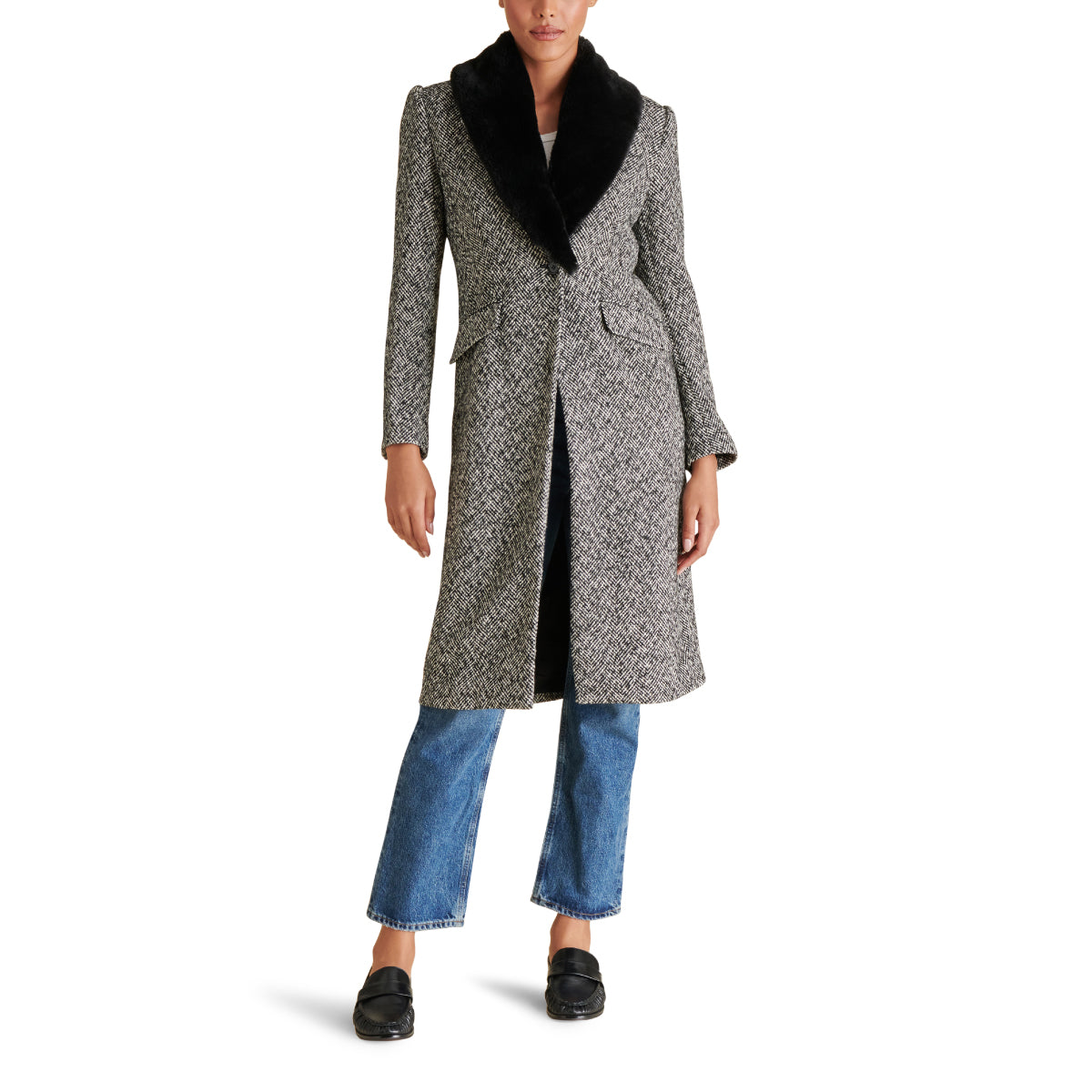 Steve Madden Dienne Tweed Coat black front | MILK MONEY milkmoney.co | cute jackets for women. cute coats. cool jackets for women. stylish jackets for women. trendy jackets for women. trendy womens coats.