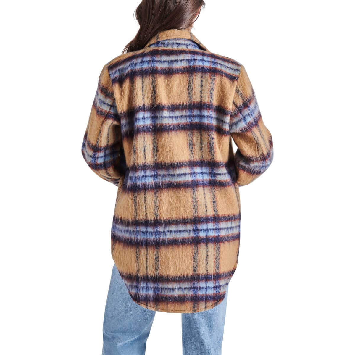 Steve Madden Eldridge Oversize Plaid Shirt Jacket brown back | MILK MONEY milkmoney.co | cute jackets for women. cute coats. cool jackets for women. stylish jackets for women. trendy jackets for women. trendy womens coats.