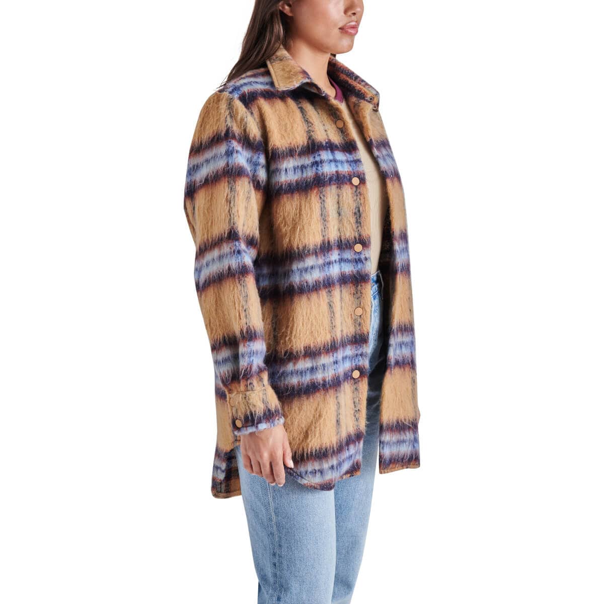 Steve Madden Eldridge Oversize Plaid Shirt Jacket brown side | MILK MONEY milkmoney.co | cute jackets for women. cute coats. cool jackets for women. stylish jackets for women. trendy jackets for women. trendy womens coats.