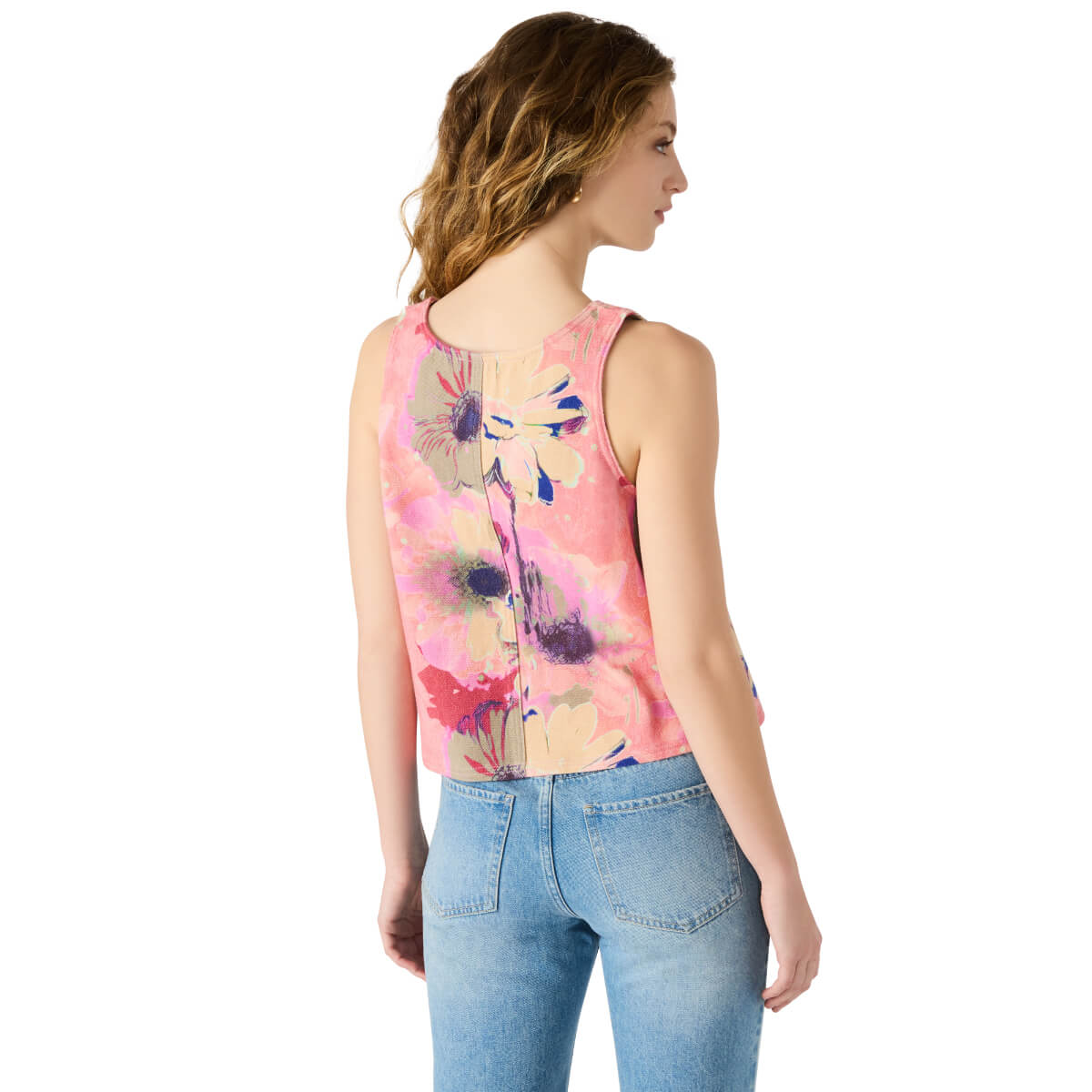 Steve Madden Elia Denim Floral V-Neck Sleeveless Top