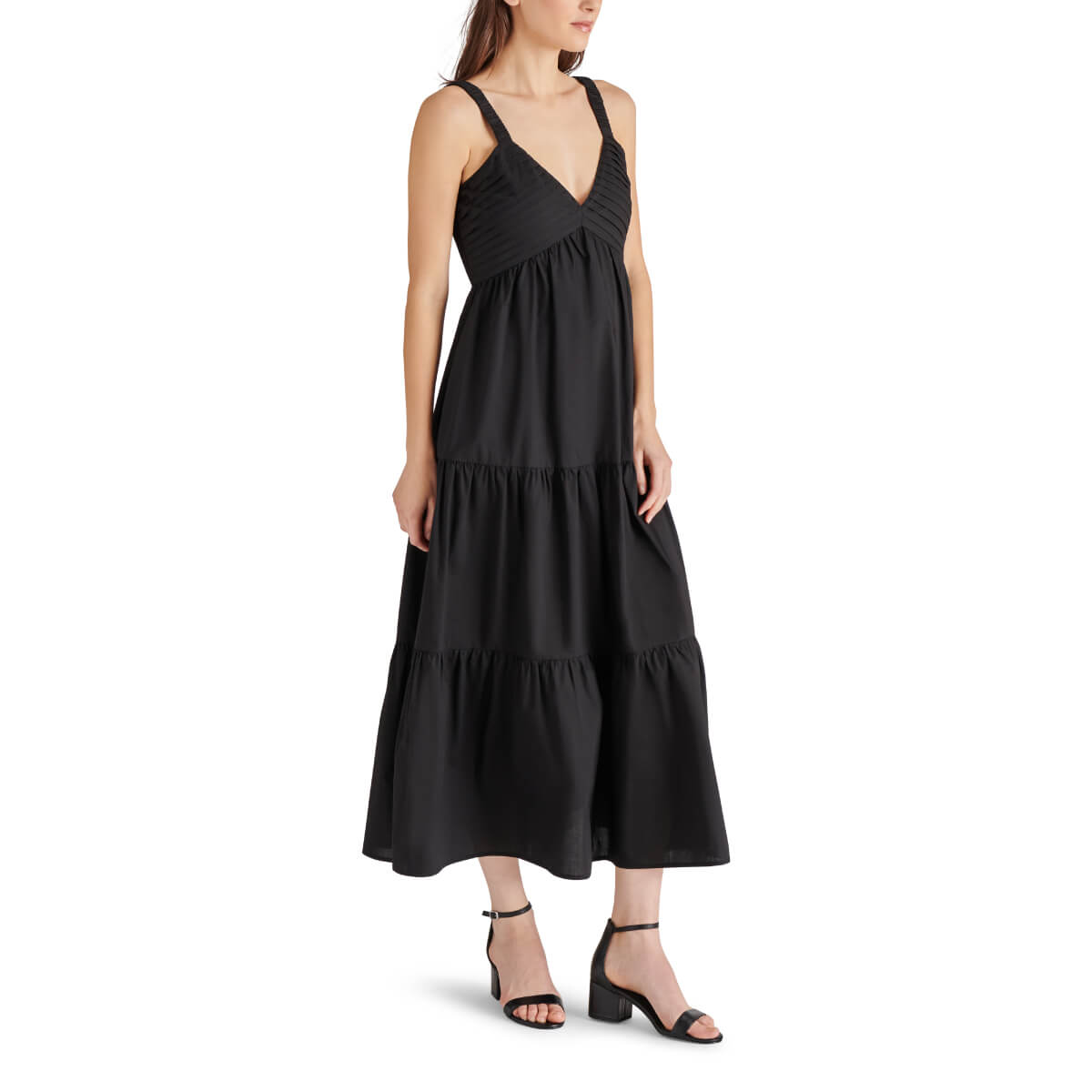 Steve Madden Eliora Tiered Cotton Sundress black front | MILK MONEY milkmoney.co | cute clothes for women. womens online clothing. trendy online clothing stores. womens casual clothing online. trendy clothes online. trendy women's clothing online. ladies online clothing stores. trendy women's clothing stores. cute female clothes.