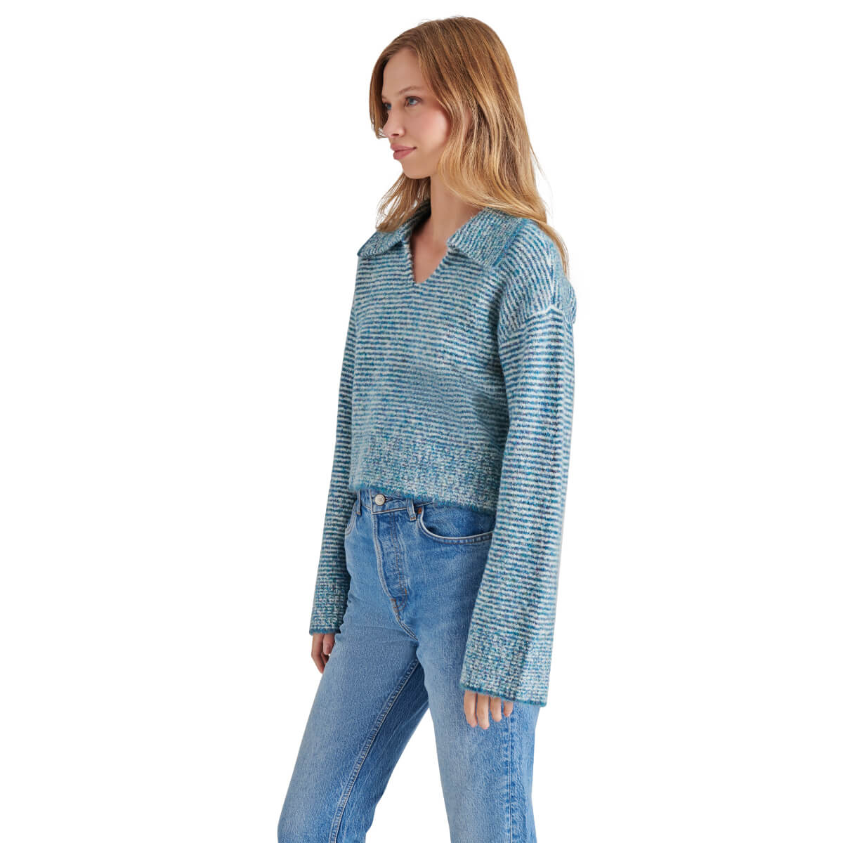 Steve Madden Esther Knit Stripe Sweater blue side | MILK MONEY milkmoney.co | cute tops for women. trendy tops for women. cute blouses for women. stylish tops for women. pretty womens tops.