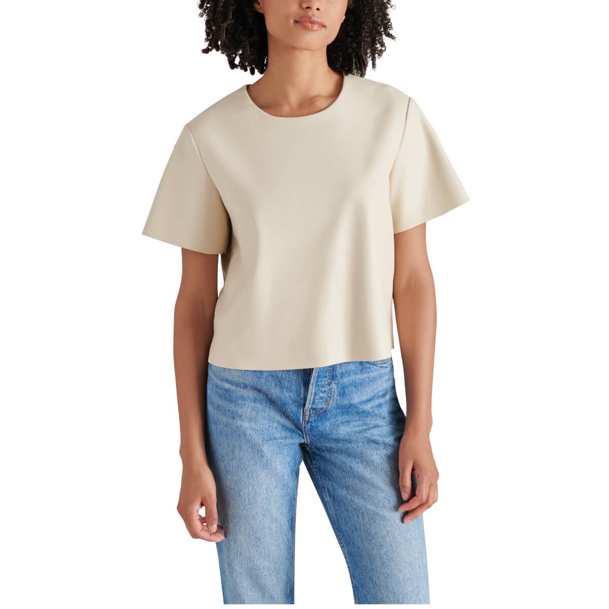 Steve Madden Ezra Faux Leather Top bone front | MILK MONEY milkmoney.co | cute tops for women. trendy tops for women. cute blouses for women. stylish tops for women. pretty womens tops.