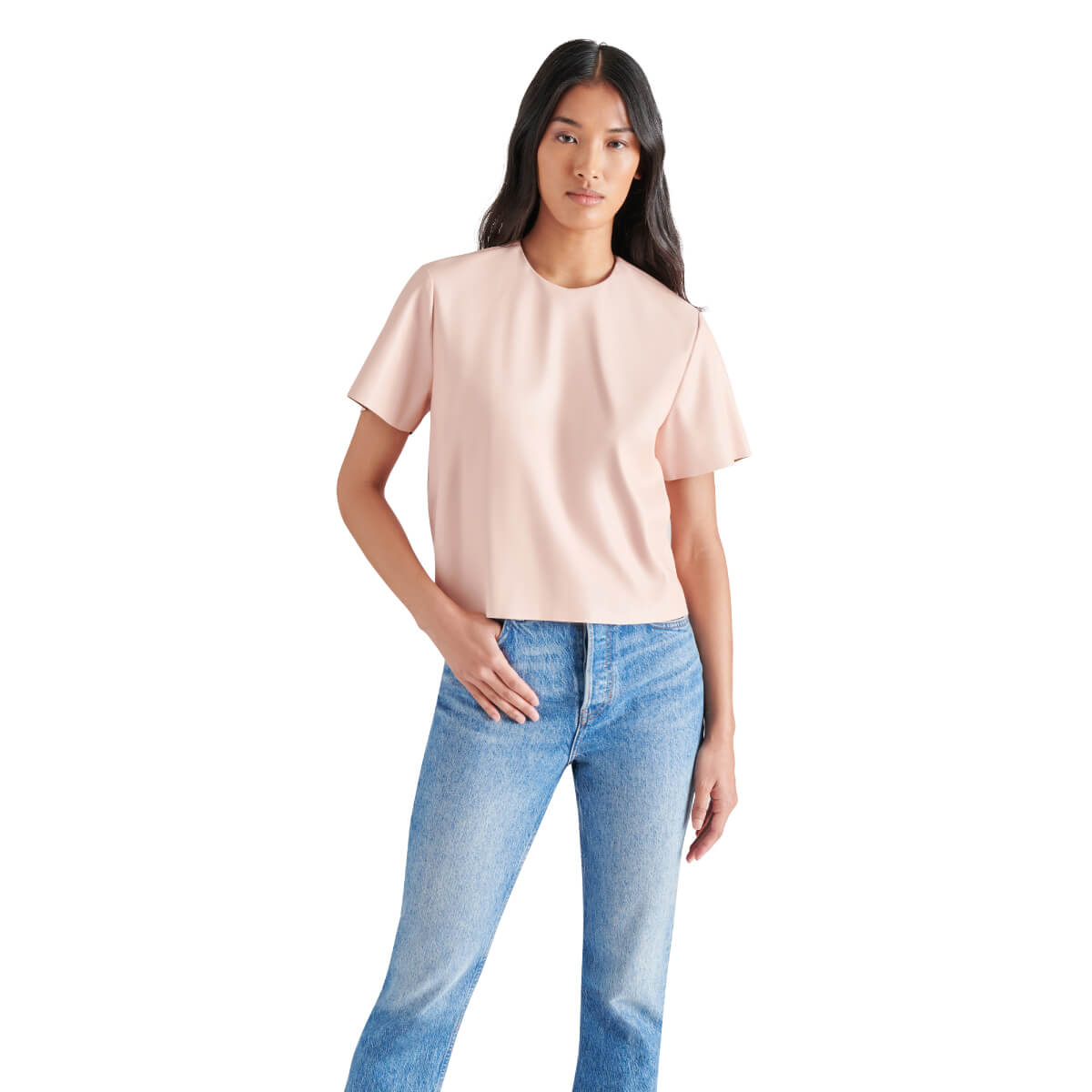 Steve Madden Ezra Faux Leather Top pink front | MILK MONEY milkmoney.co | cute tops for women. trendy tops for women. cute blouses for women. stylish tops for women. pretty womens tops.