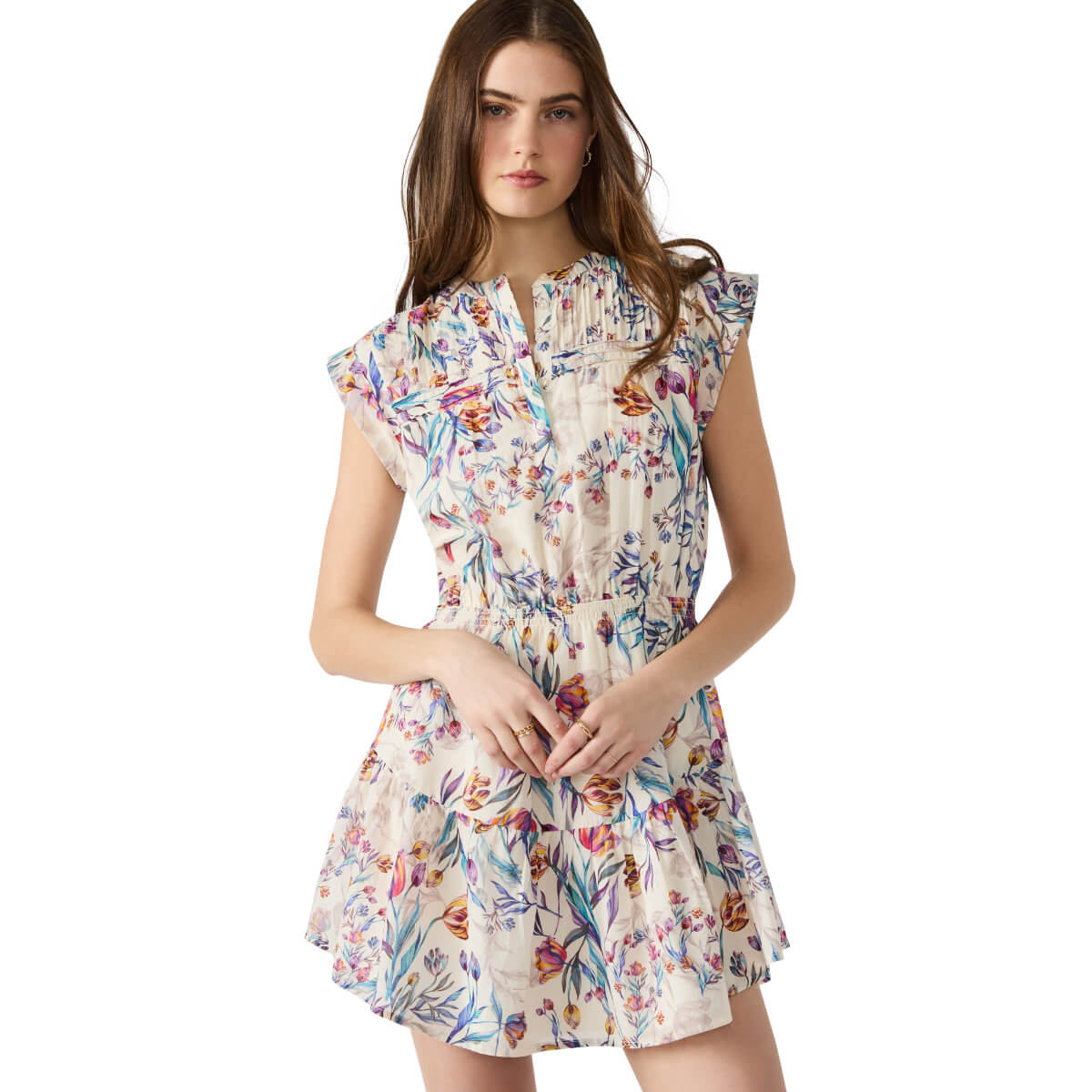 Steve Madden Faith Floral Tiered Cotton Minidress front | MILK MONEY milkmoney.co | cute clothes for women. womens online clothing. trendy online clothing stores. womens casual clothing online. trendy clothes online. trendy women's clothing online. ladies online clothing stores. trendy women's clothing stores. cute female clothes.