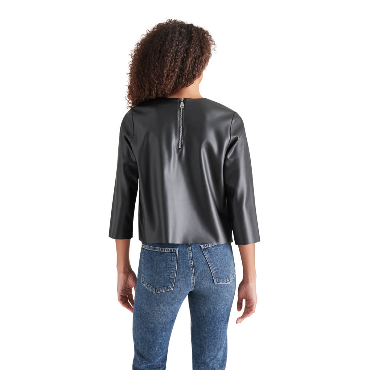 Steve Madden Faux Leather Top black back | MILK MONEY milkmoney.co | cute tops for women. trendy tops for women. cute blouses for women. stylish tops for women. pretty womens tops.