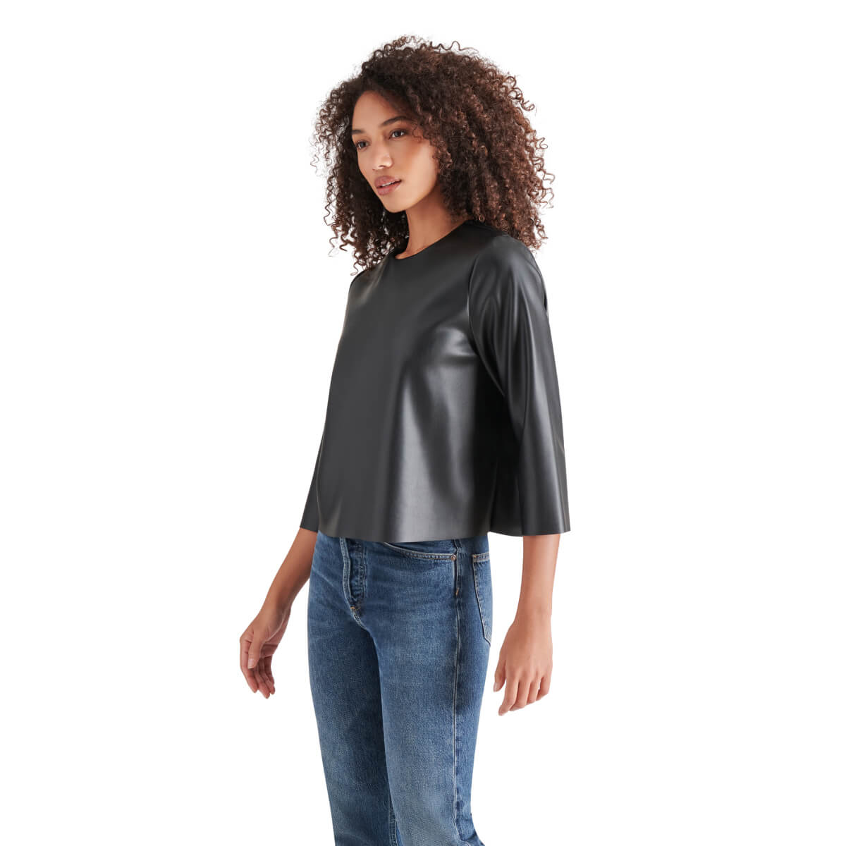 Steve Madden Faux Leather Top black side | MILK MONEY milkmoney.co | cute tops for women. trendy tops for women. cute blouses for women. stylish tops for women. pretty womens tops.