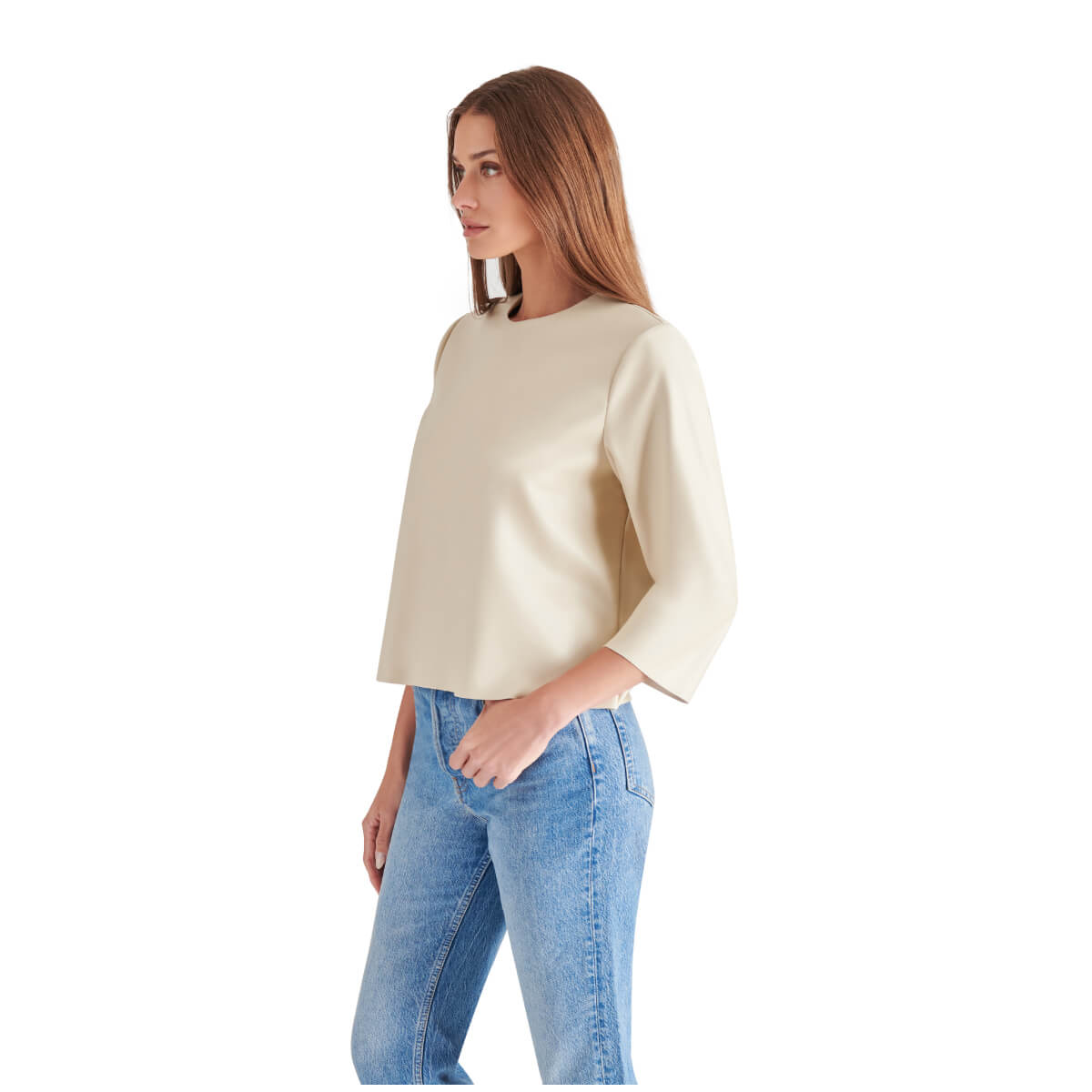 Steve Madden Faux Leather Top bone side | MILK MONEY milkmoney.co | cute tops for women. trendy tops for women. cute blouses for women. stylish tops for women. pretty womens tops.