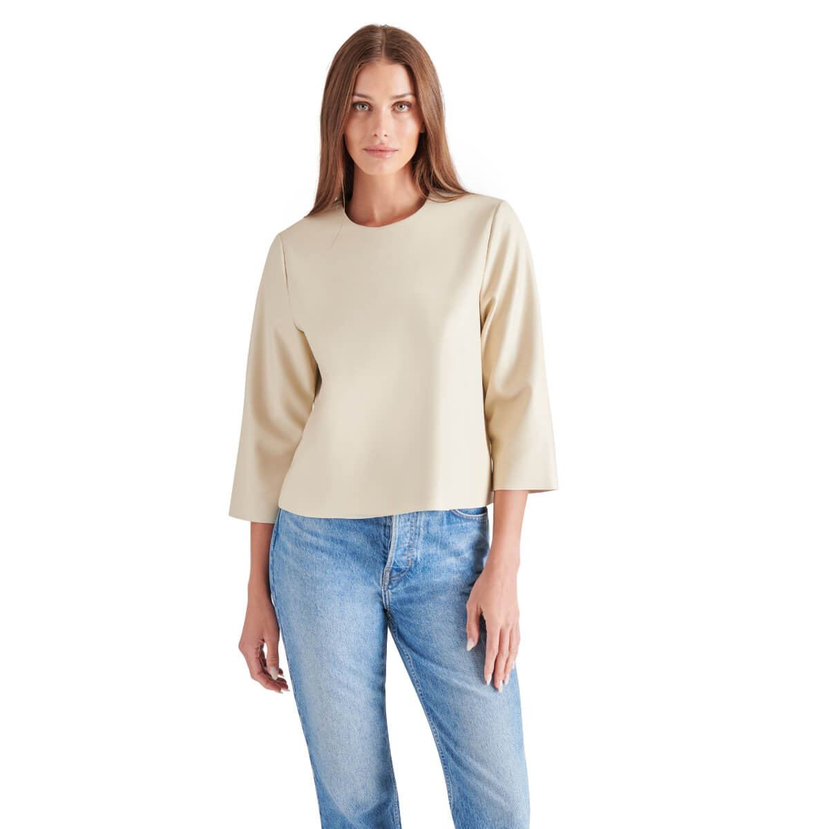 Steve Madden Faux Leather Top bone front | MILK MONEY milkmoney.co | cute tops for women. trendy tops for women. cute blouses for women. stylish tops for women. pretty womens tops.
