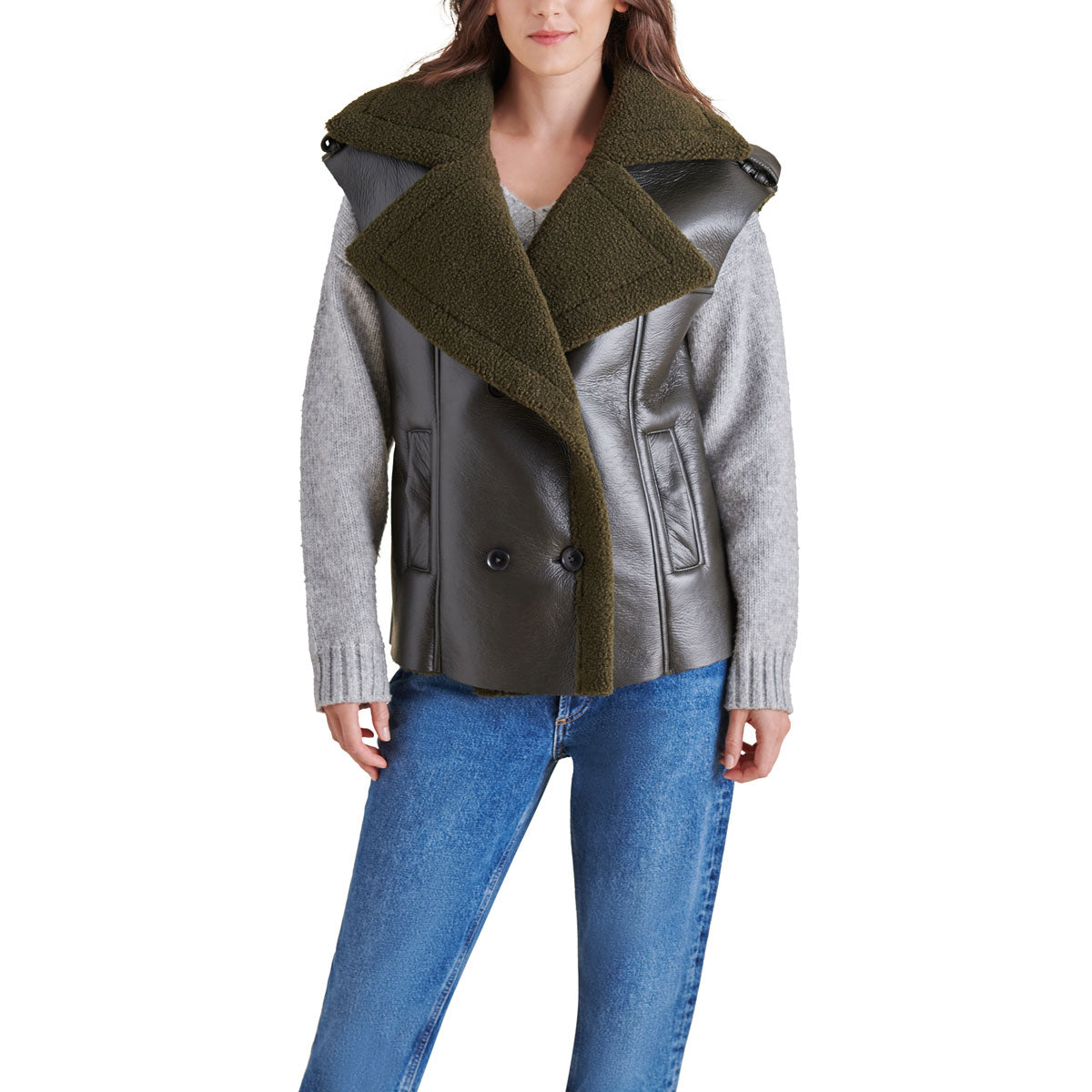 Steve Madden Fawn Oversize Faux Shearling Vest green front | MILK MONEY milkmoney.co | cute clothes for women. womens online clothing. trendy online clothing stores. womens casual clothing online. trendy clothes online. trendy women's clothing online. ladies online clothing stores. trendy women's clothing stores. cute female clothes.