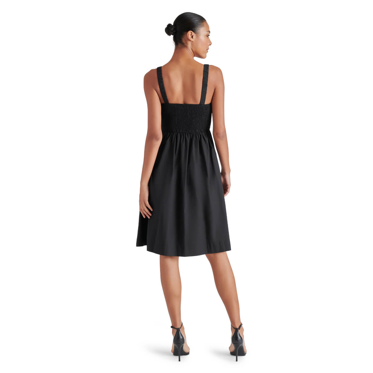 Steve Madden Fleur Smocked Scoop Neck Dress black back | MILK MONEY milkmoney.co | cute clothes for women. womens online clothing. trendy online clothing stores. womens casual clothing online. trendy clothes online. trendy women's clothing online. ladies online clothing stores. trendy women's clothing stores. cute female clothes.