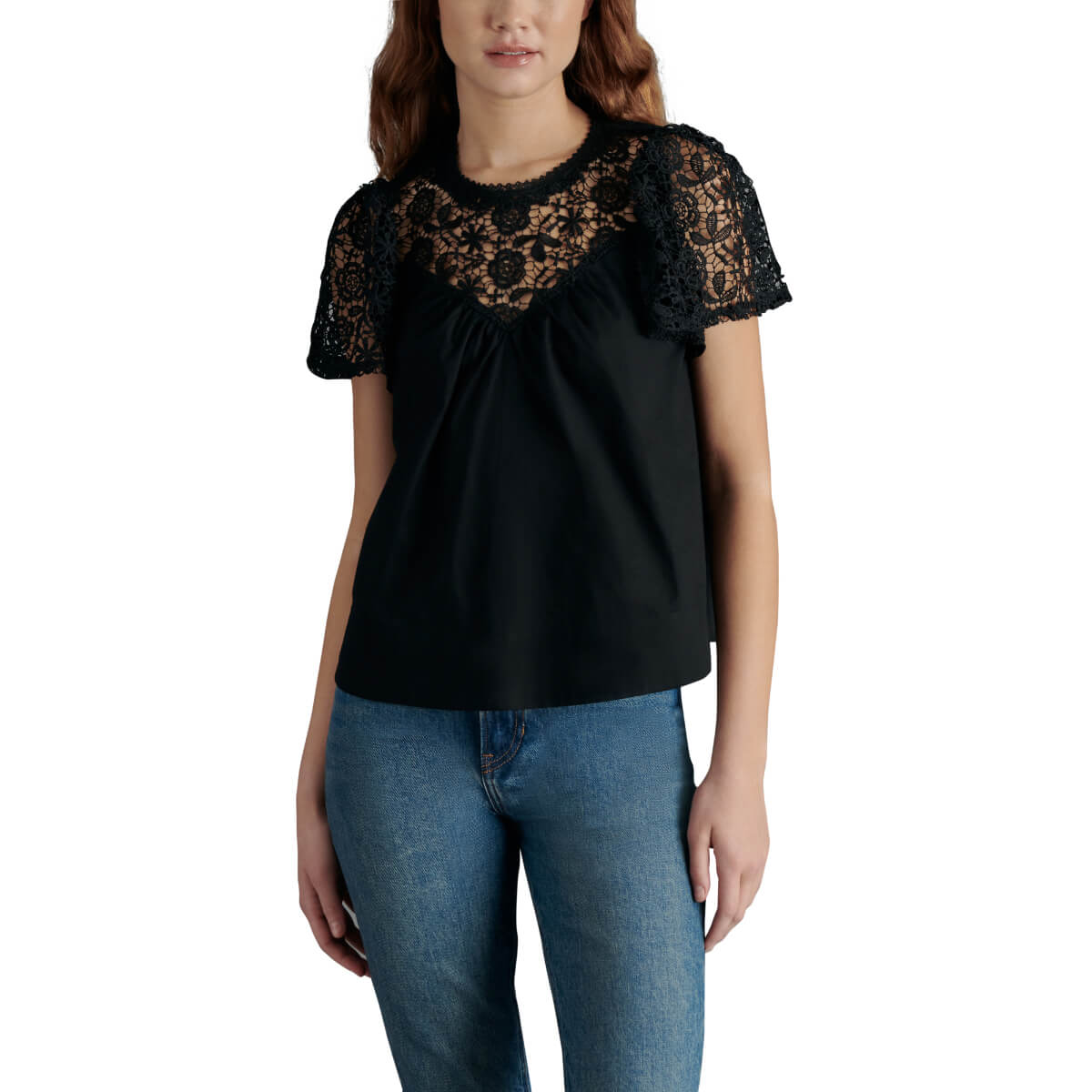 Steve Madden Fraisa Floral Lace Illusion Cotton Top